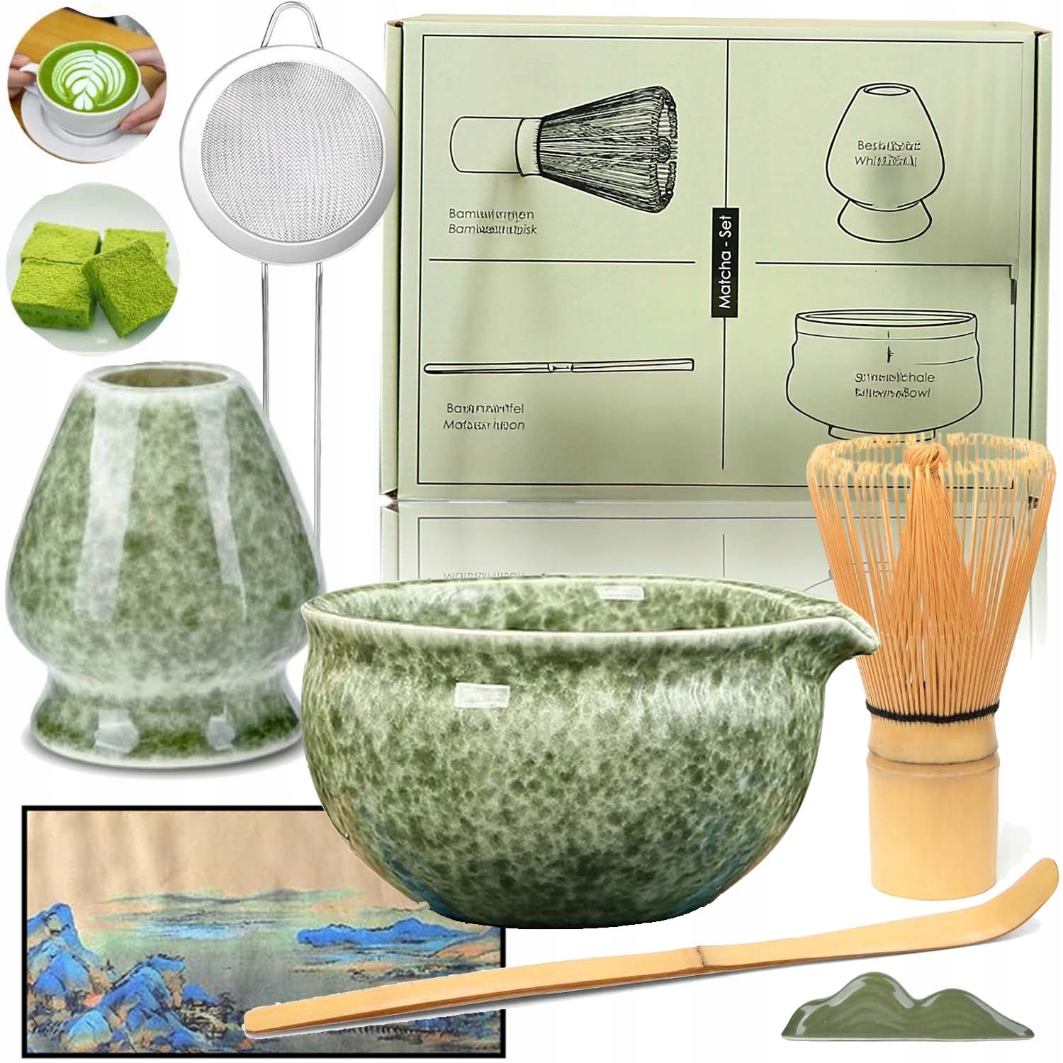 Bambusowy Zestaw Prezentowy Do Herbaty Matchy Chashaku Trzepaczka Łyżka 7W1
