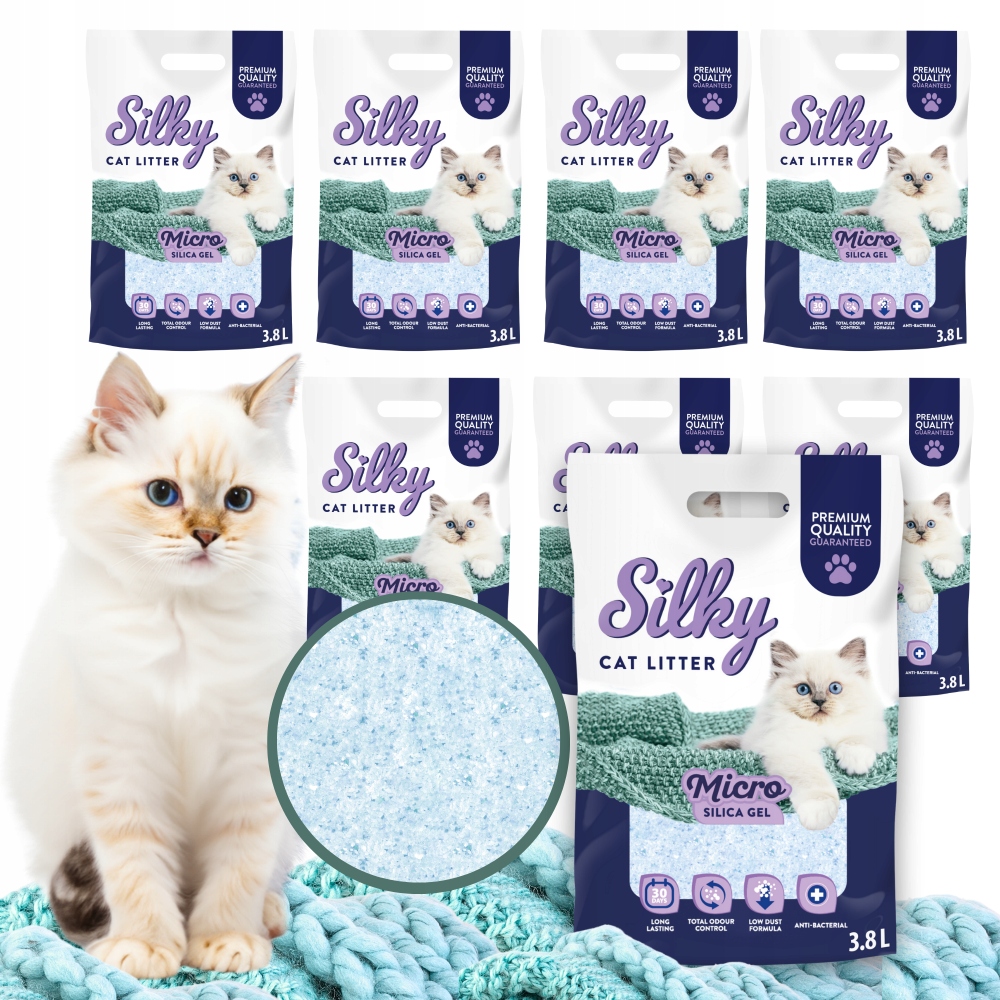 Levně Mikro Silikonové stelivo pro kočky bezprašné, Silky , 8x3,8l, sada kusů