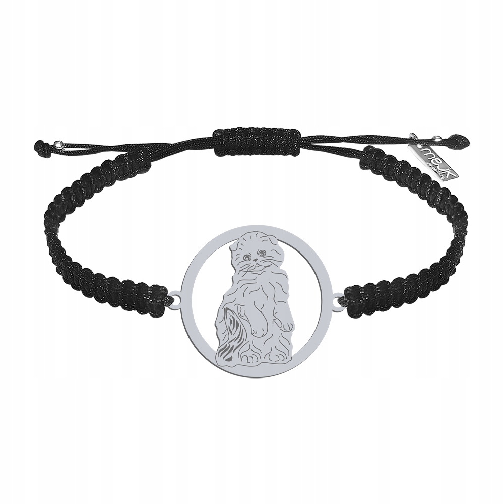 Stříbrný náramek s kočkou skotskou visící 925 Makramé Šperky Gravírování