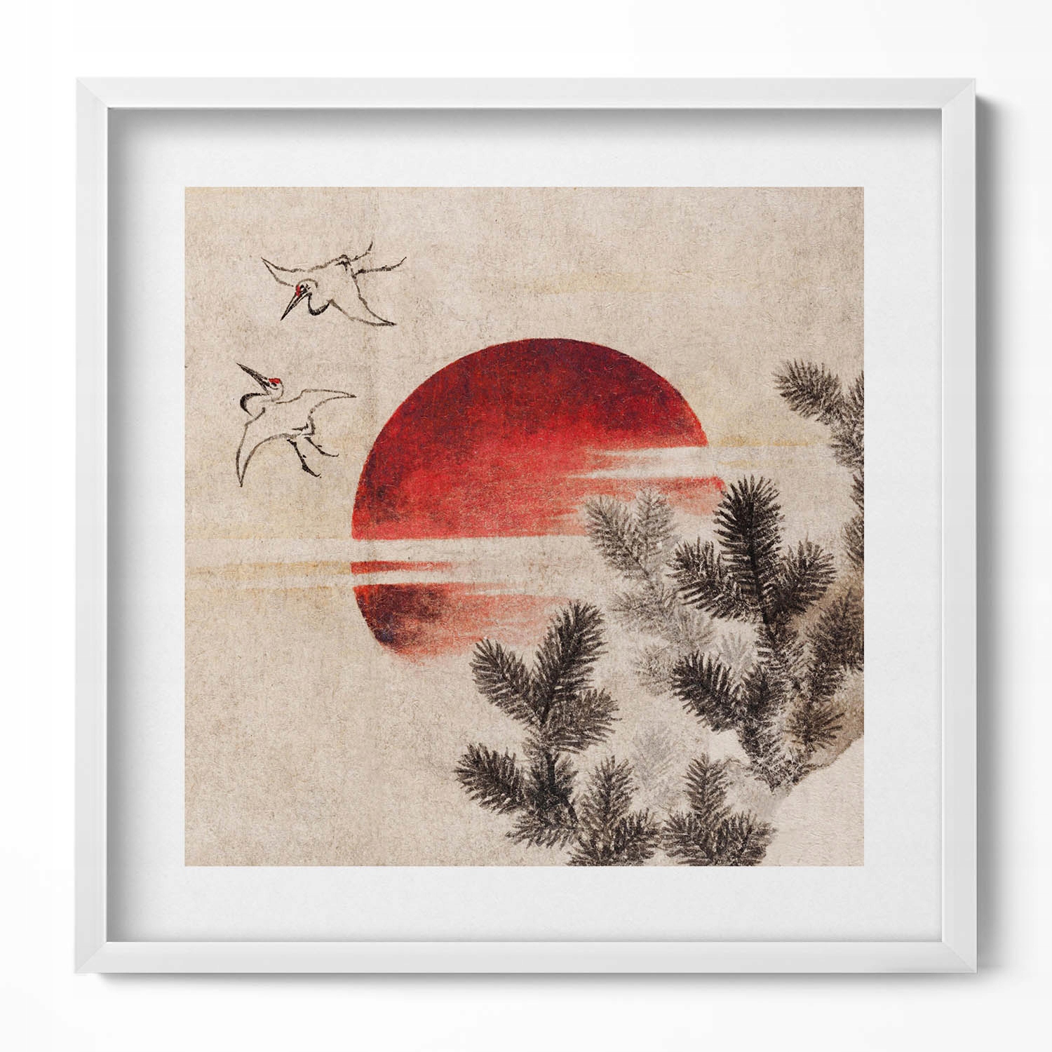 Nástěnný obraz v rámu s grafikou Japonské umění zapadajícího slunce 50x50 cm