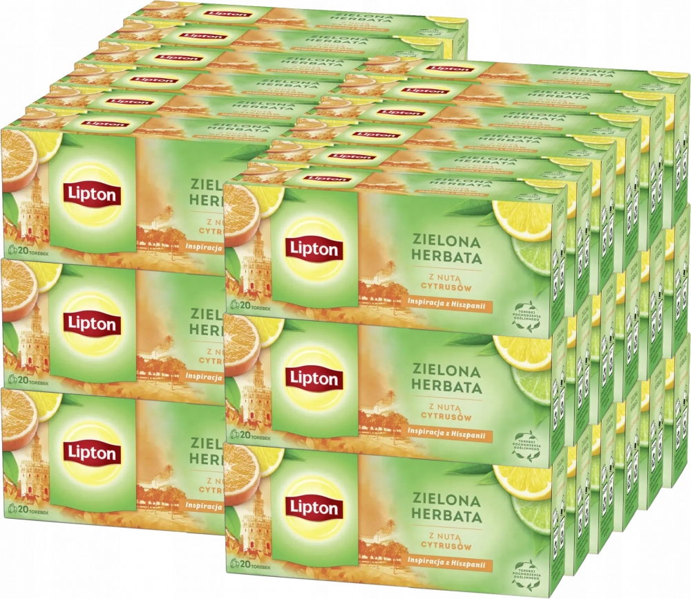 Herbata zielona Lipton z nutą cytrusów 20 torebek 26 g x36