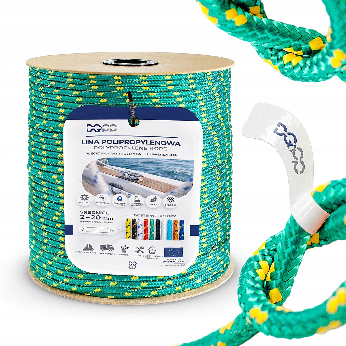 Polypropylenová šňůra 2 mm Pletená plachetní univerzální Zelená 400 m