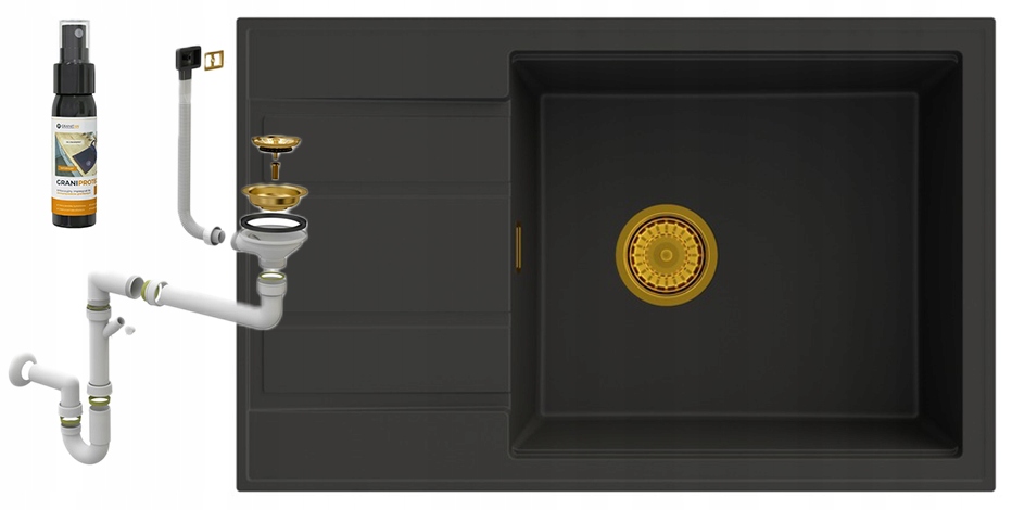 Granitový Drez S Odkvapkávačom Jednokomorový Louis Zlatý Sifón Melgar
