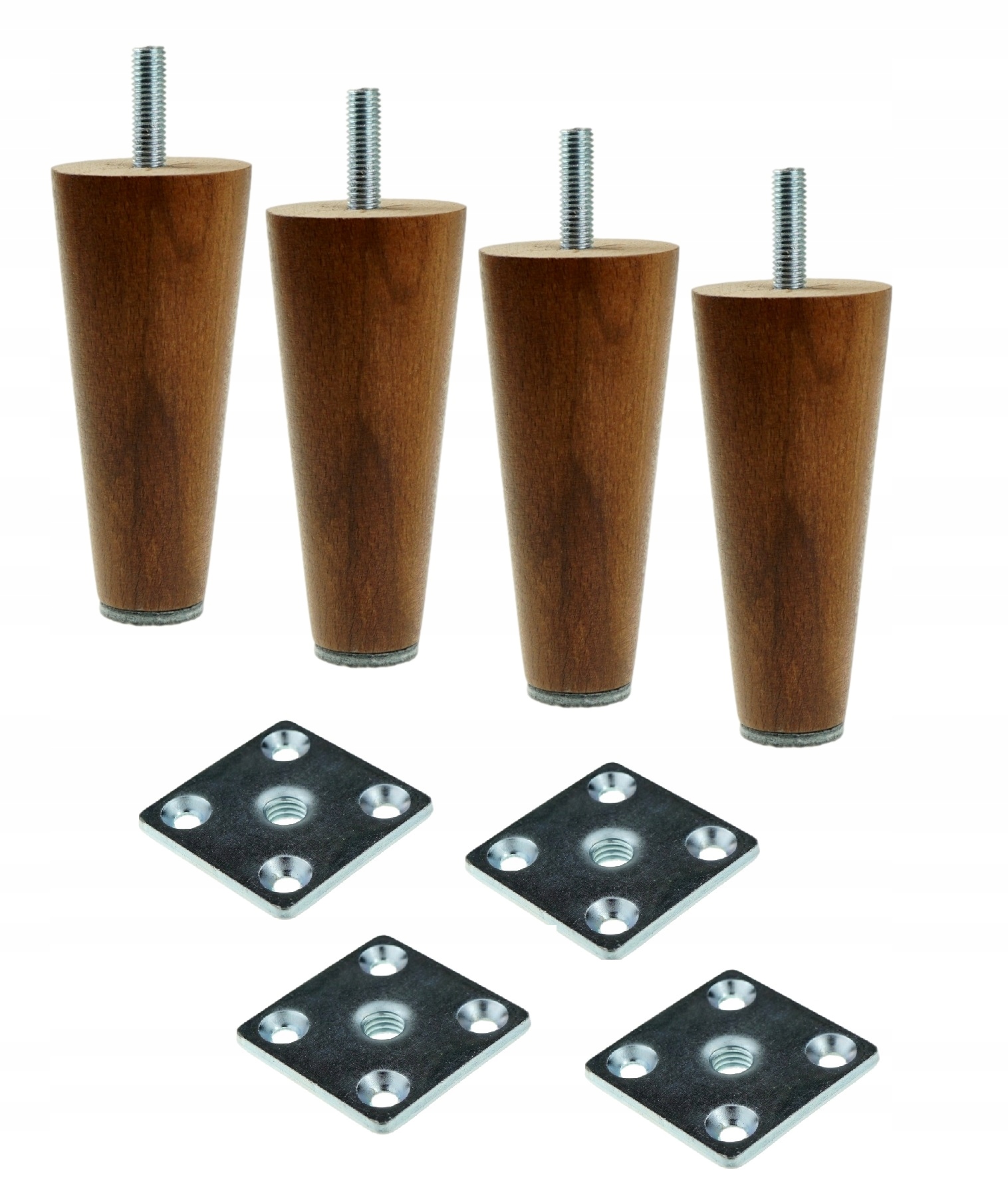 

Nogi Nóżki Drewniane orzech 10 cm blachy zestaw