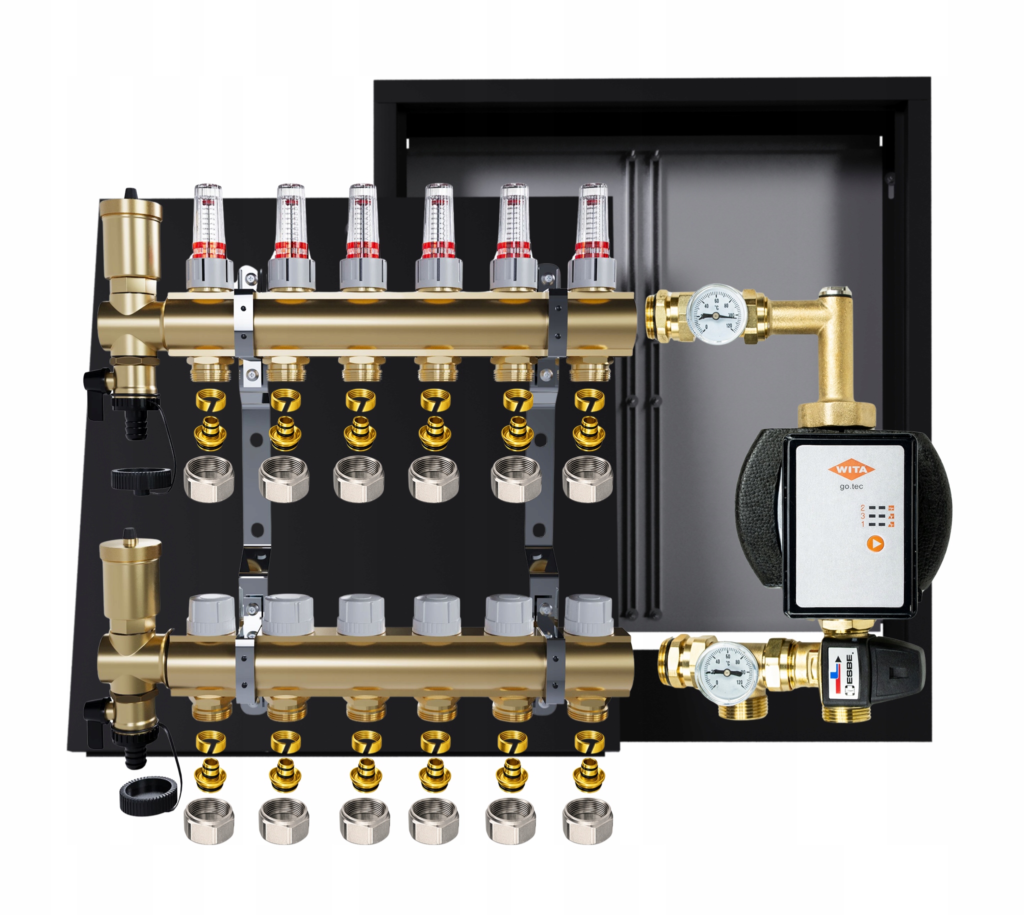 Rozdělovač pro podlahu 6 okruhů Nástěnná skříňka Čerpadlo Wita Pex