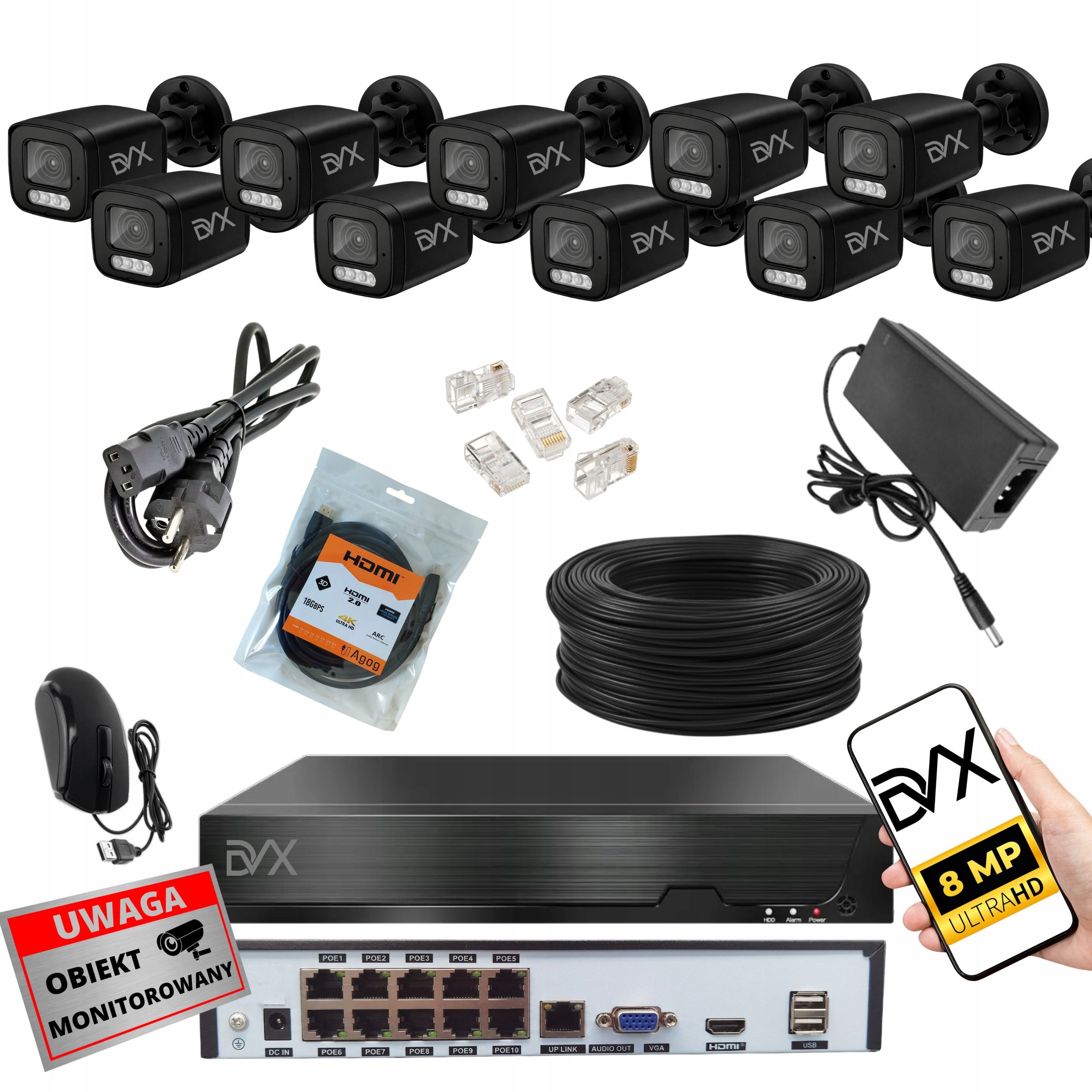 Sada Kamier x10 PT8LB Monitorovanie Ip Poe 8MP 4K Uhd Rekordér P10CHWIF