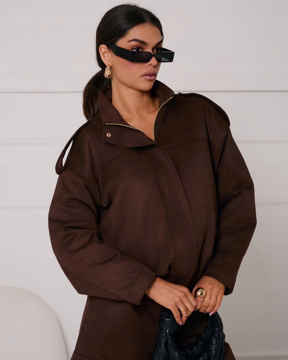 Dámská hnědá bunda Fango Semišová Velikost M Polský Výrobce Model 1172