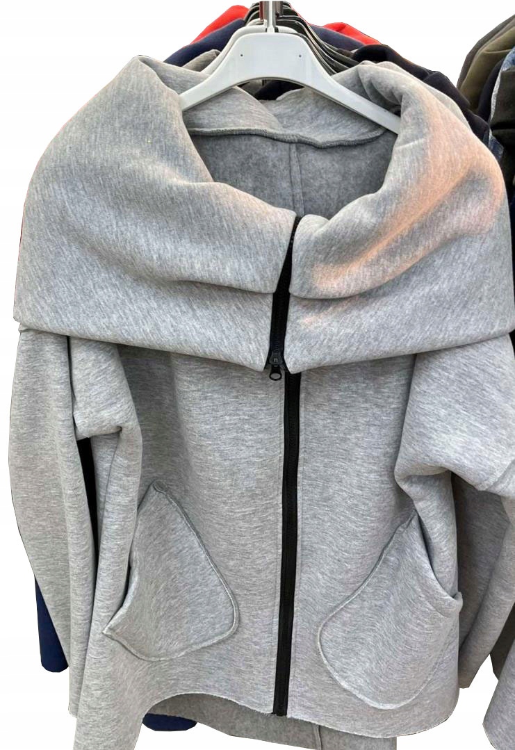 

Asymetryczna Bluza Tunika Kardigan Komin Kaptur L