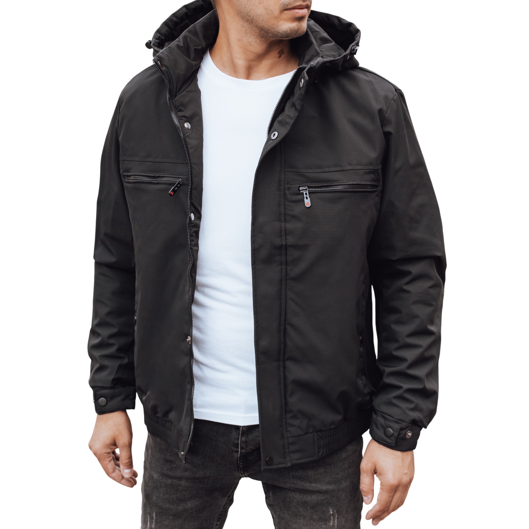 Przejściowa kurtka męska z kapturem czarna TX5031 3XL/56