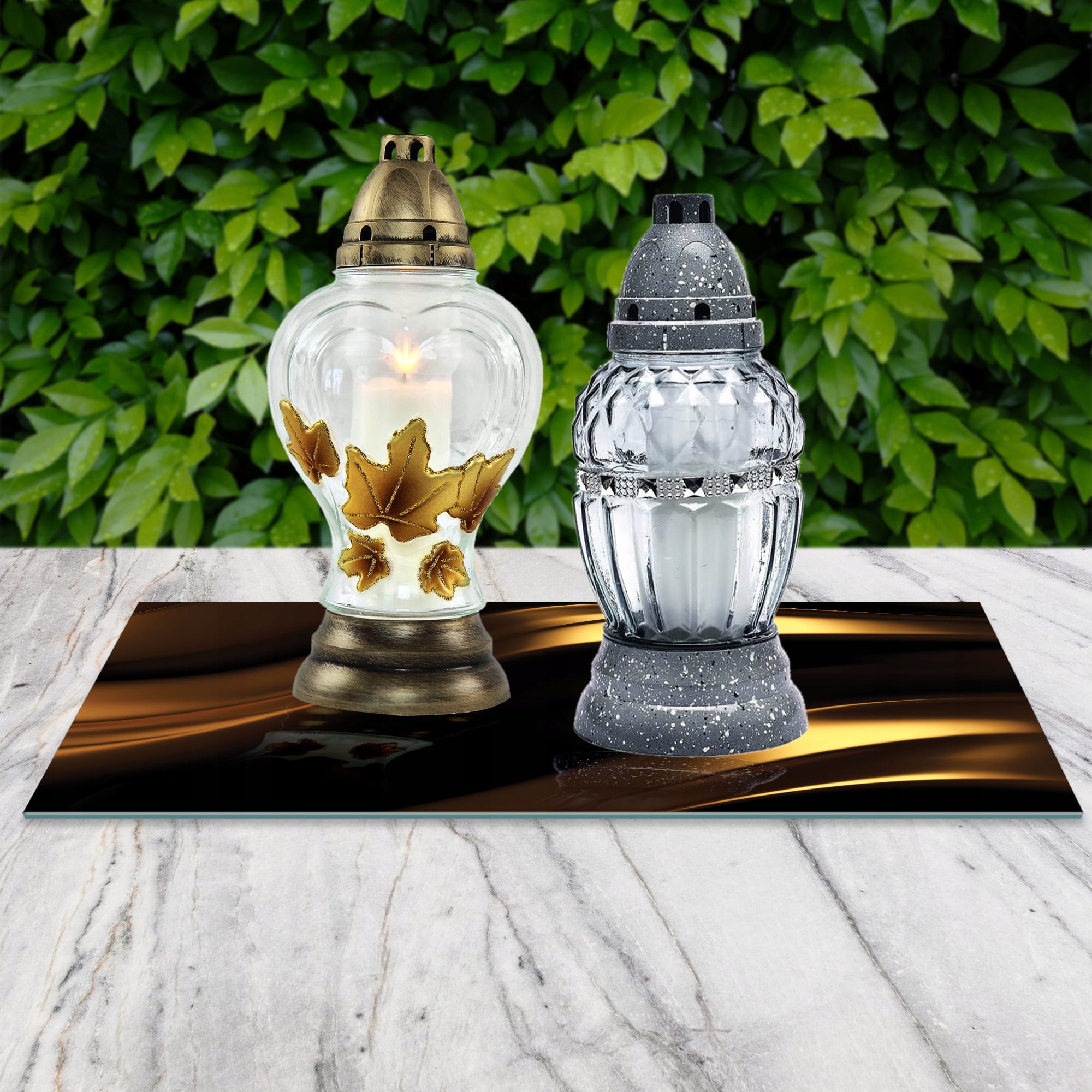 SZKLANA PODSTAWKA POD ZNICZE 60x20cm Wstęgi 326c Materiał szkło hartowane