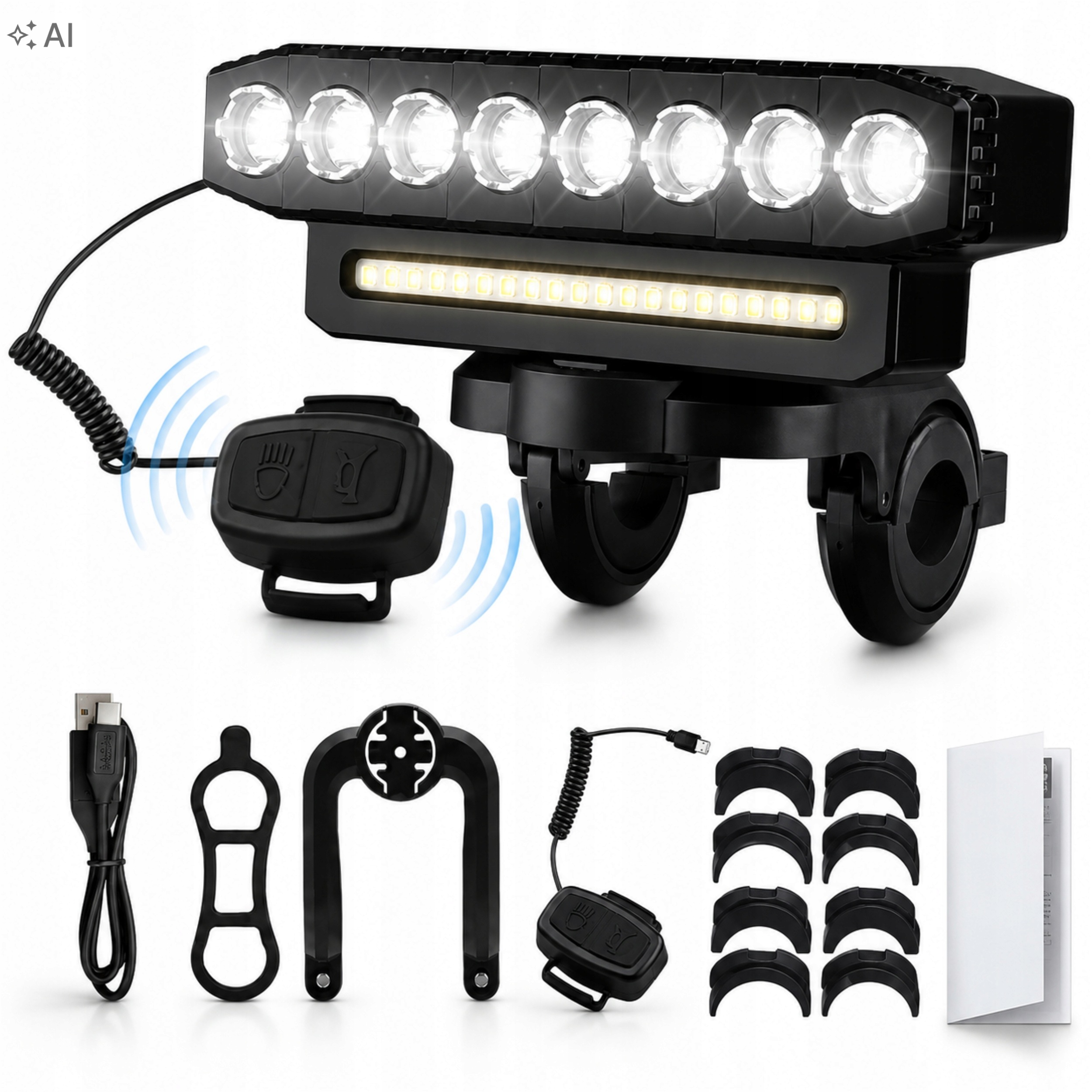 Cyklistická lampa s klaksonem 120 dB 1000 lm Usb-c 4000 mAh 6 režimů