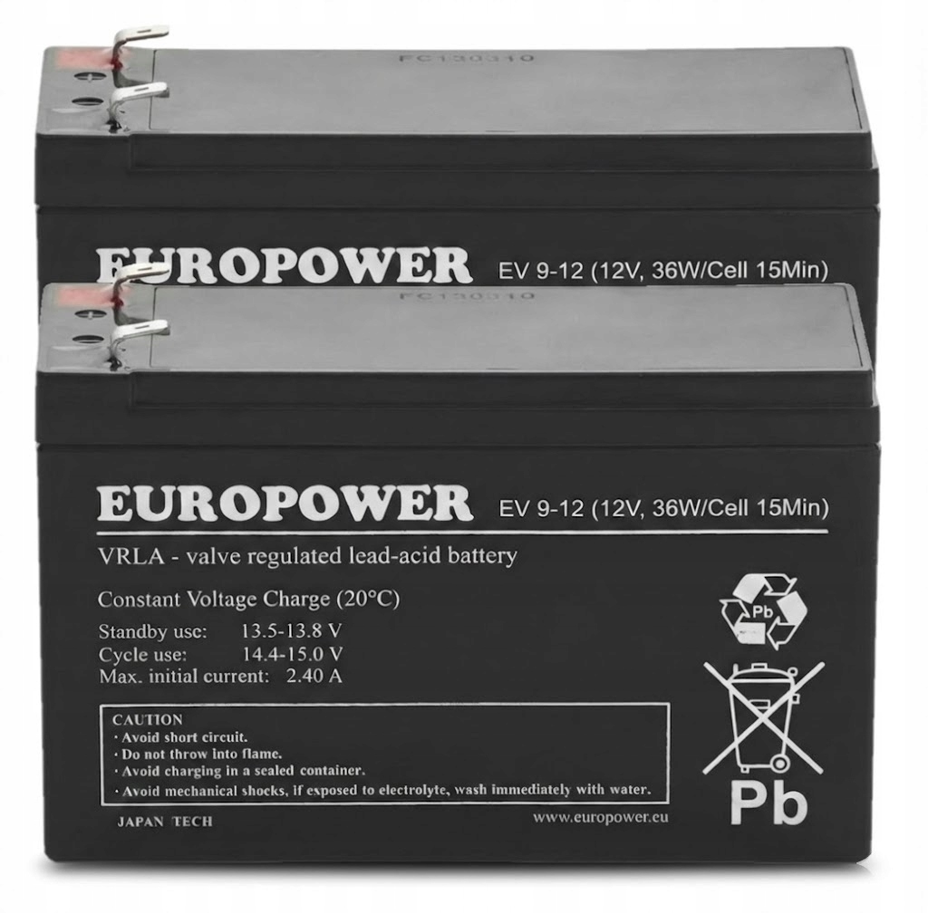 2x Akumulatory Ups 12V 9Ah Europower Ev 9-12 Agm F2 High Rate Ups