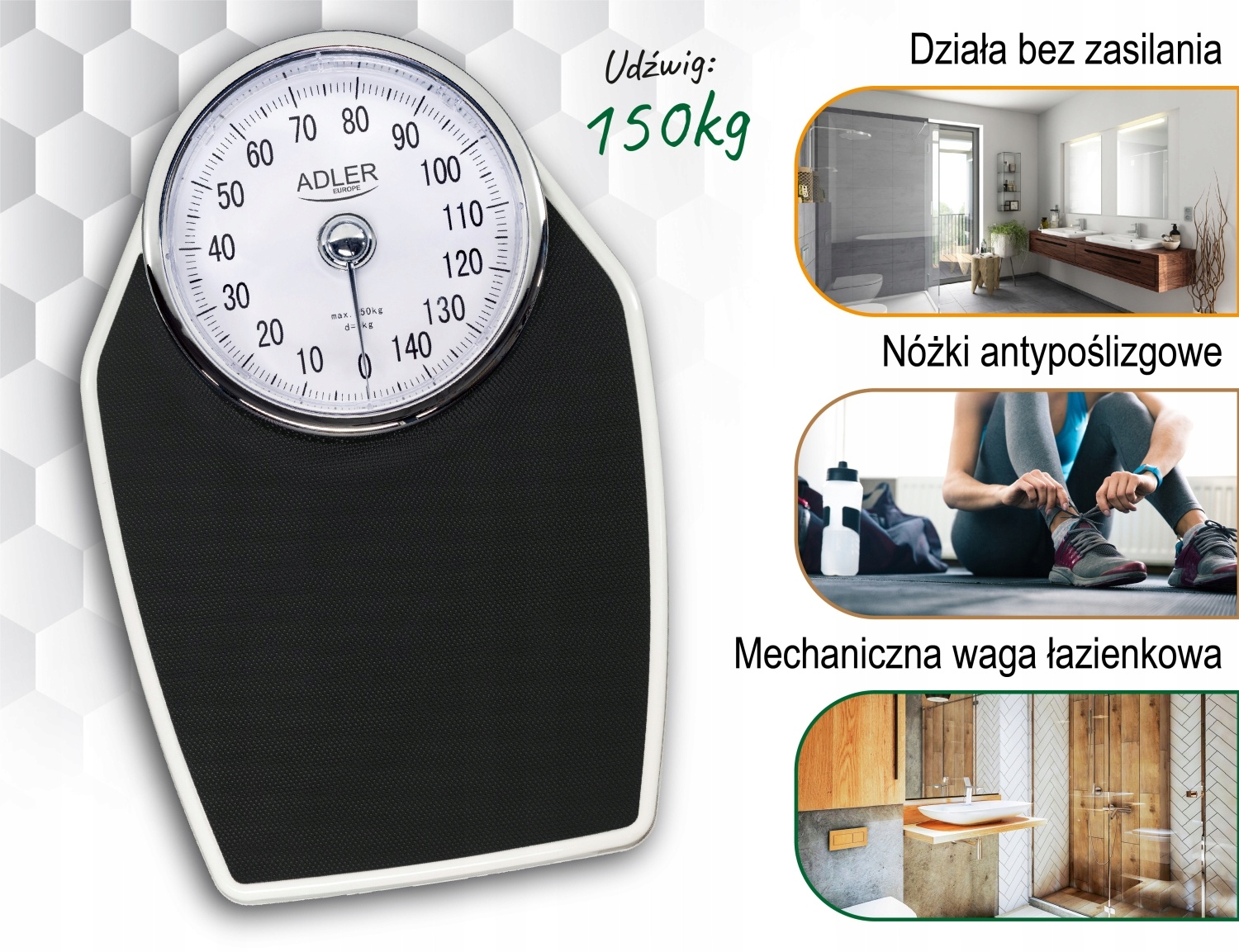 Waga Łazienkowa Mechaniczna Adler AD 8177 - Duża Tarcza 20cm, 150kg