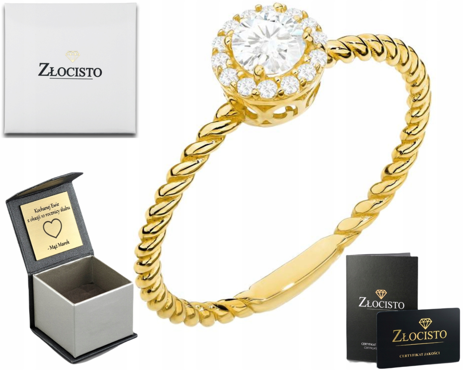 Zlatý Prstýnek S Centrální Zirkonií A S Menším Rámem Dárek 585