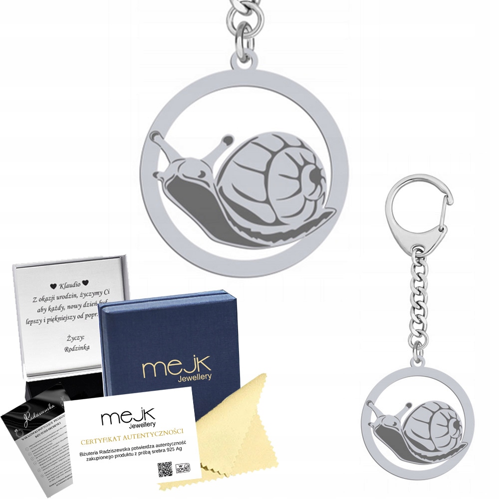Přívěsek Na Klíče na klíče stříbrný Hlemýžď 925 Šperky Dárek Gravírování Bonus