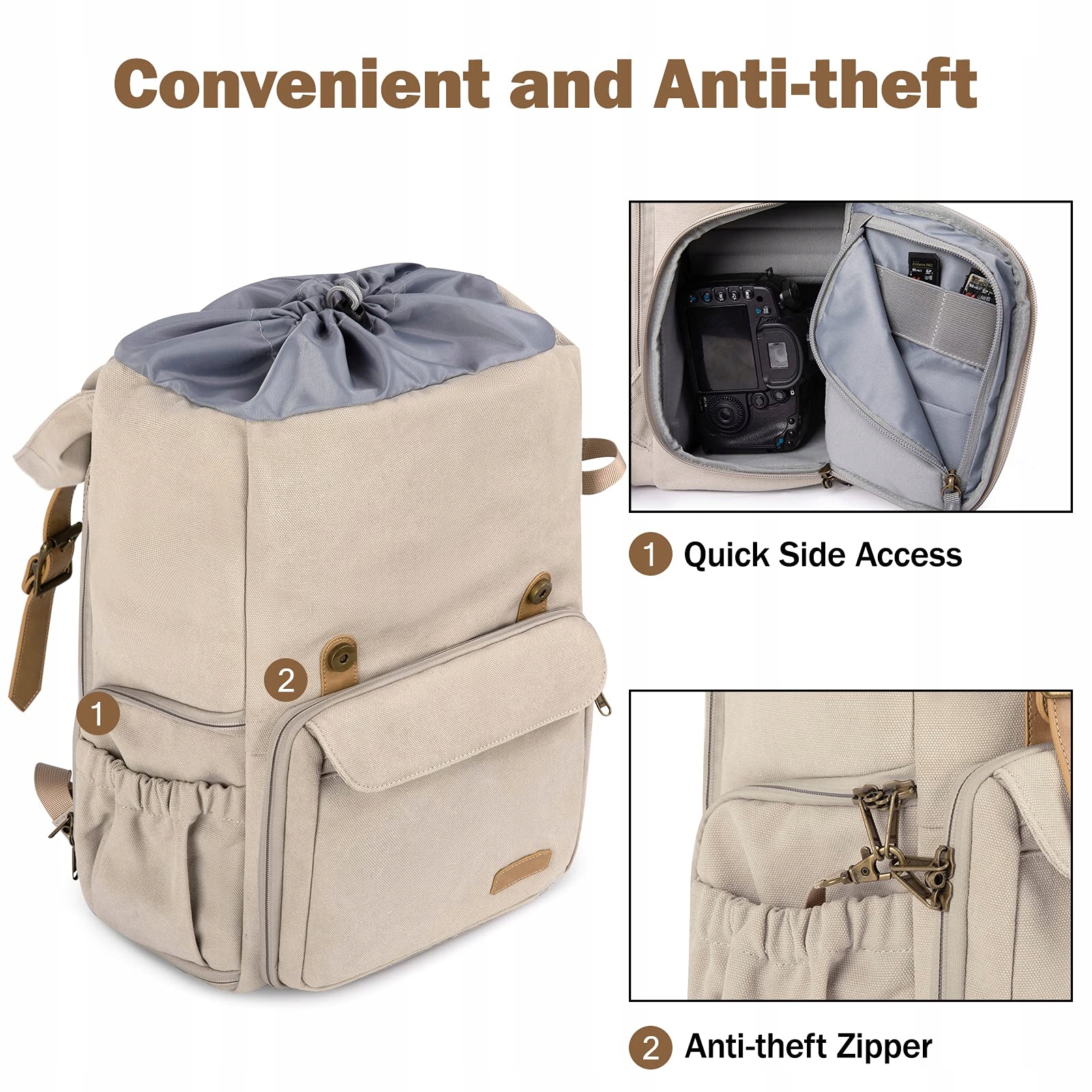 BAGSMART Plecak Na Aparat DSLR Canvas Wodoodporny Na Laptop 15 Cal Stativ — miniatura 4