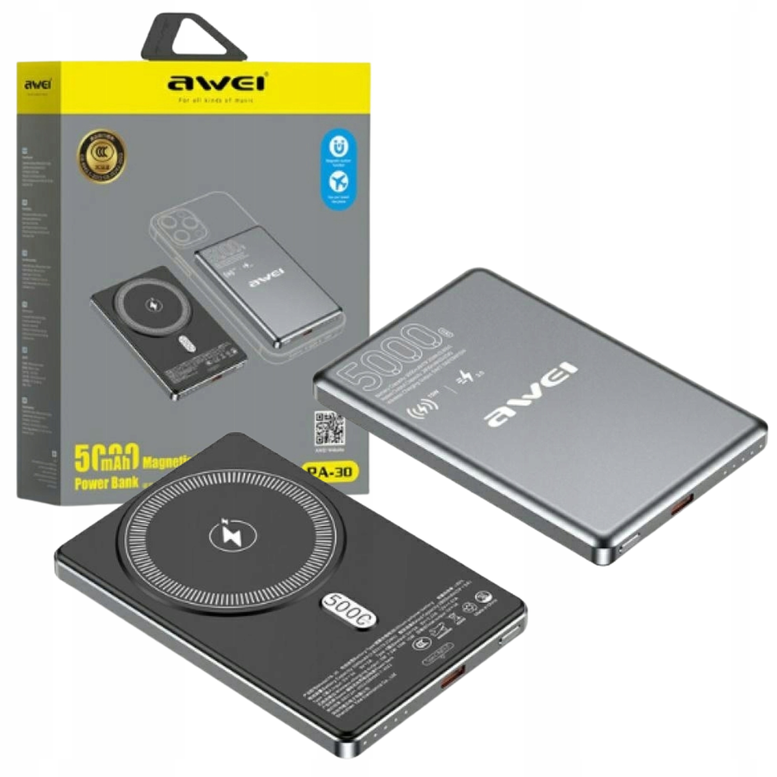 Indukční powerbanka Awei PA-30 5000 mAh šedá MagSafe