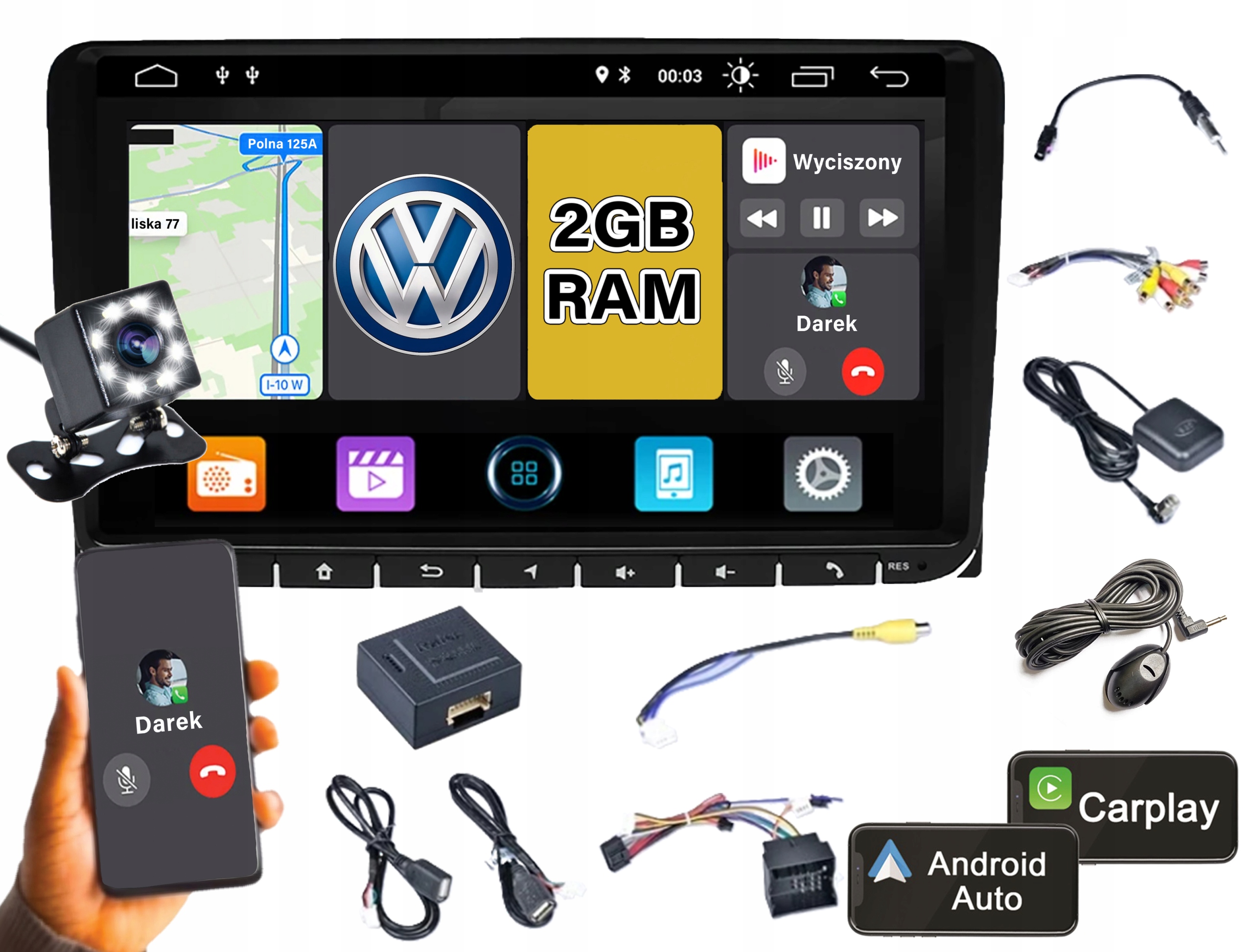 Radio Samochodowe 2 DIN Android Volkswagen Skoda Seat CarPlay/Android Auto