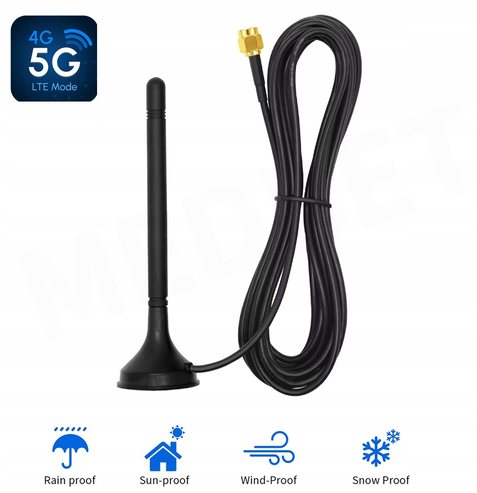 STOJĄCA ANTENA Z MAGNESEM DO MODEMÓW ROUTERÓW GSM Wi-Fi 4G 5G 10 dBi SMA