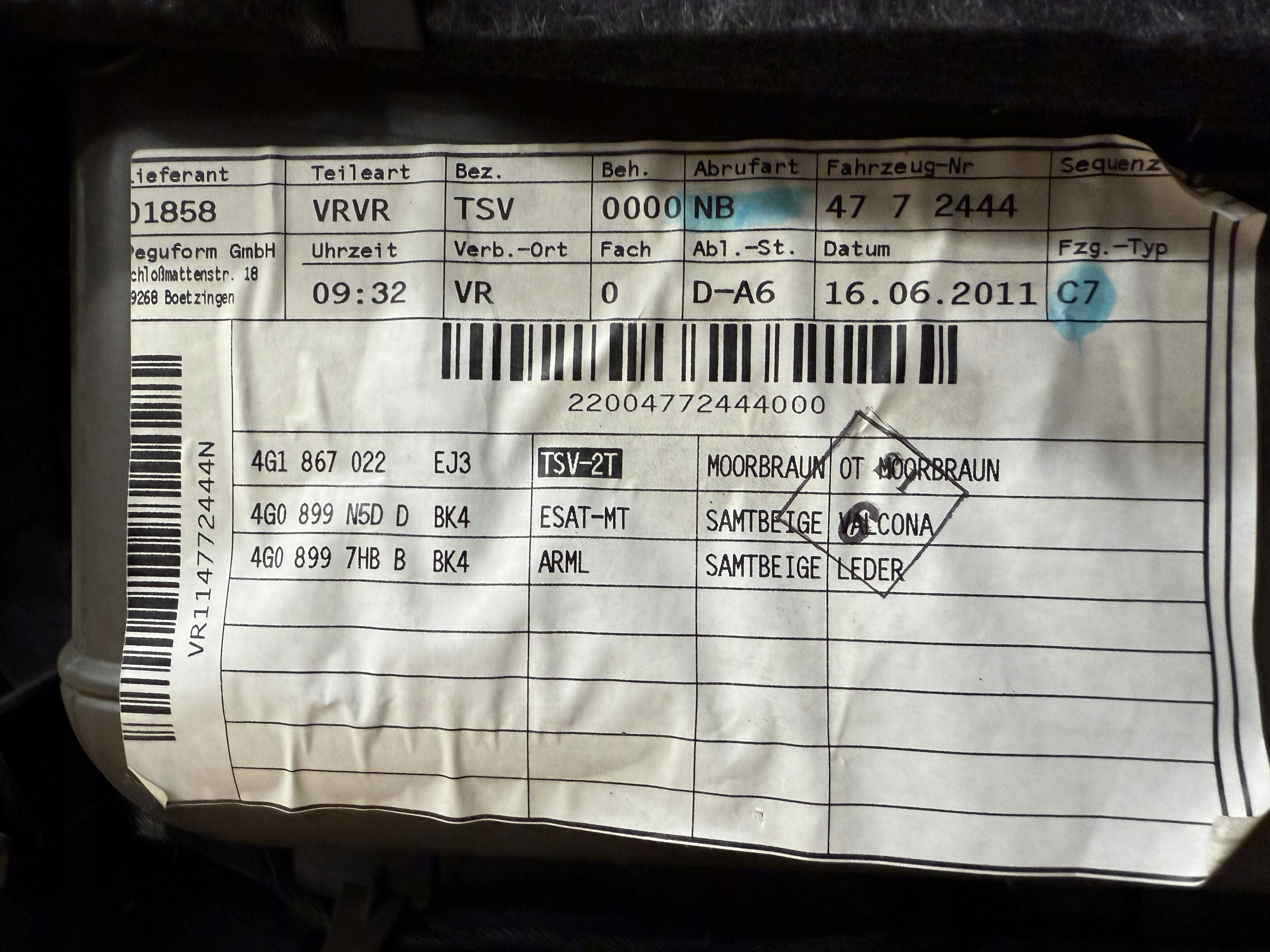 AUDI A6 4G C7 side door right front leather