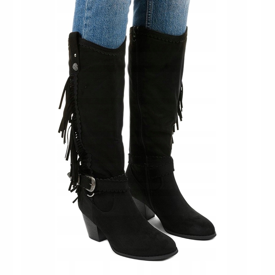 

Czarne Skóra ekologiczna Buty Kozaki r.39