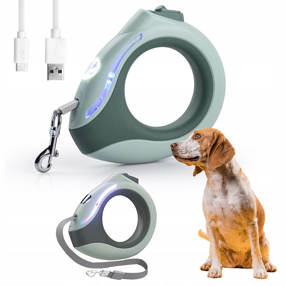 Levně Vodítko pro psa s protiskluzovou blokádou, svítilnou a podsvícením, 3 m