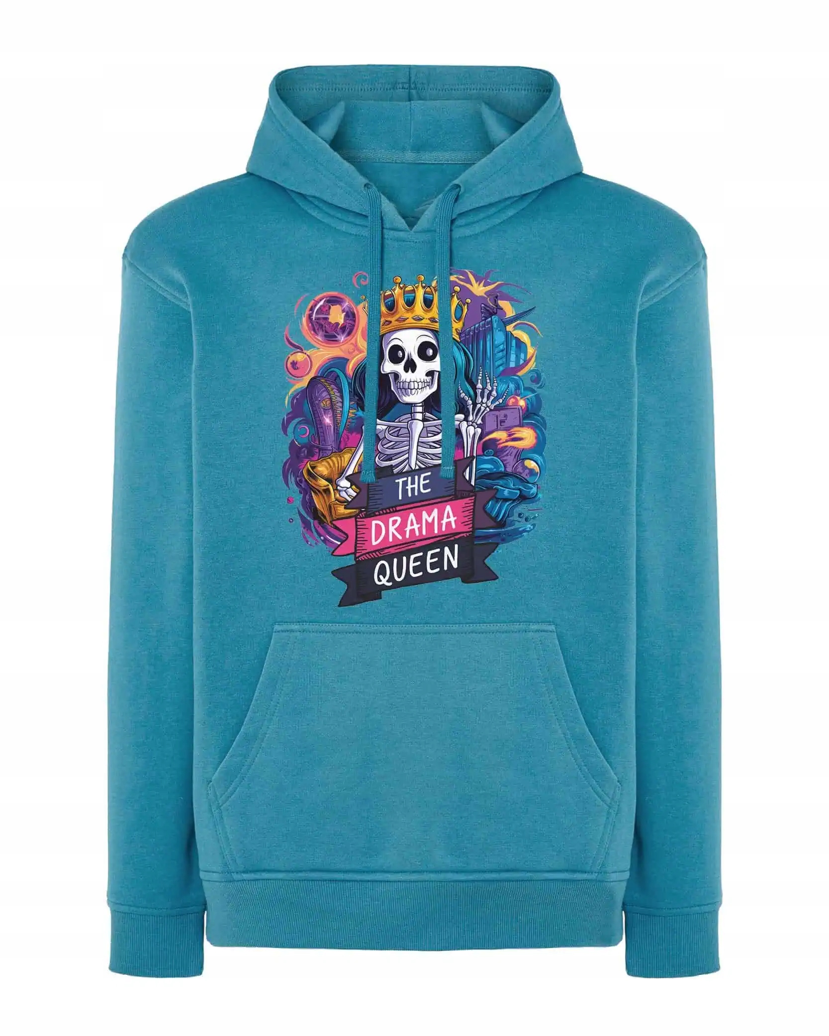 Mikina s kapucí s potiskem Kostra s korunou Modrá XL