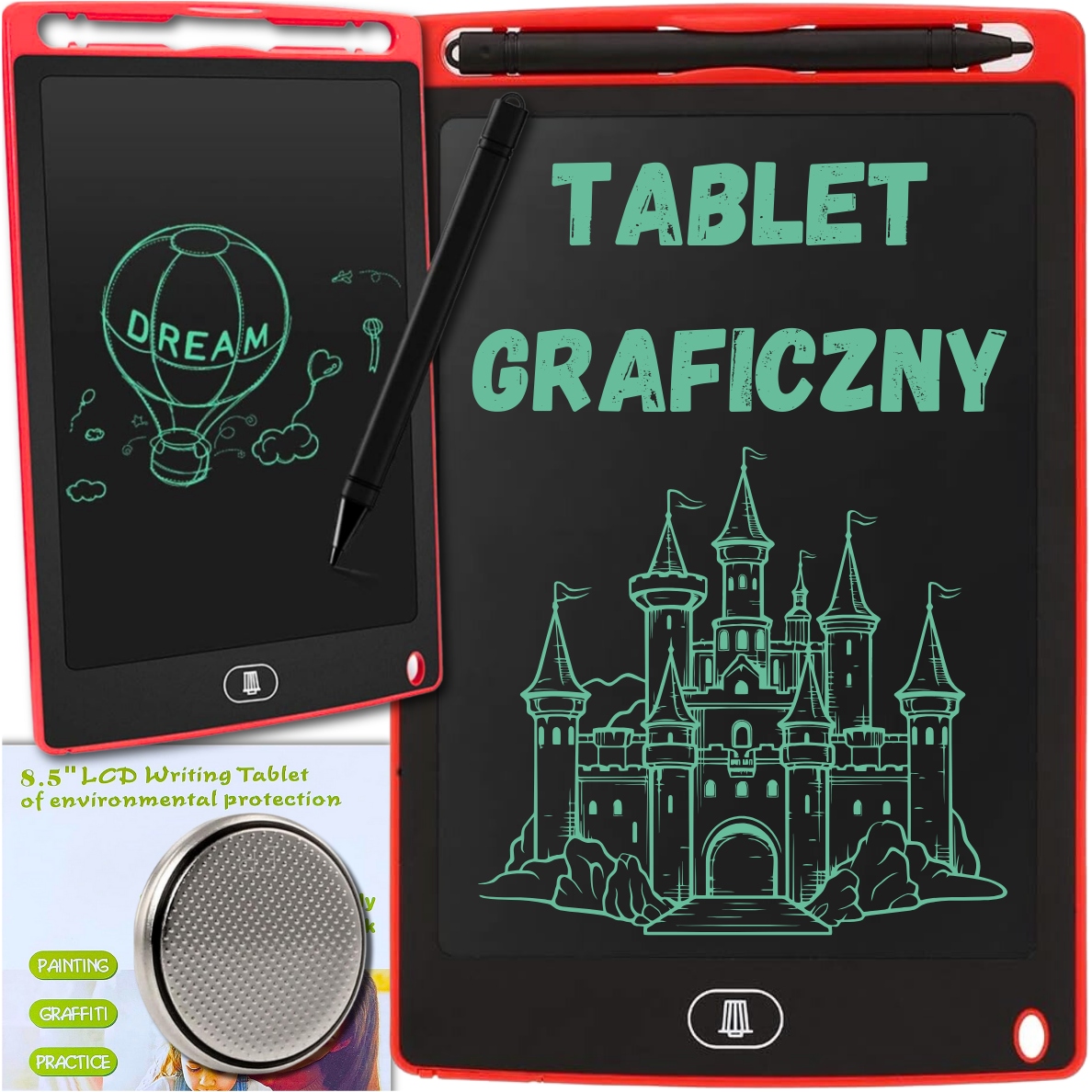 TABLET GRAFICZNY DO RYSOWANIA ZNIKOPIS TABLICA LCD 8,5 CALA CZERWONY Stan opakowania oryginalne