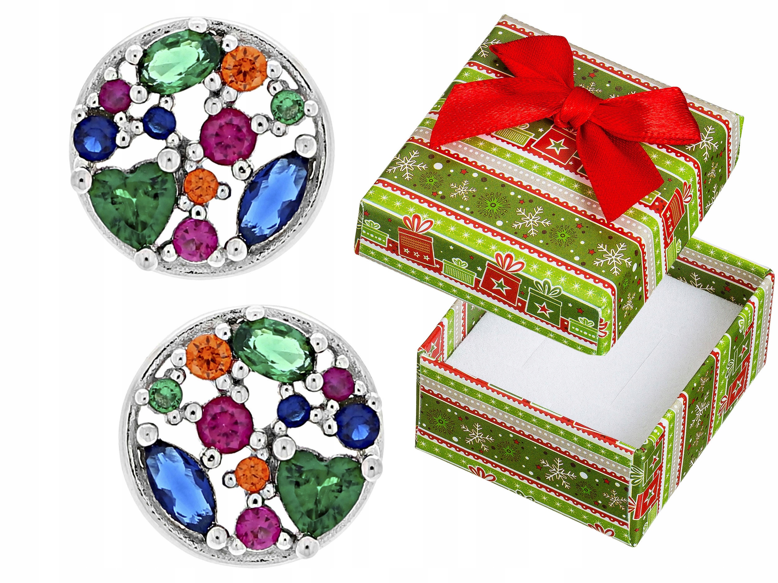 Stříbrné Náušnice Kolové šroubky s zirkony Barevné kroužky Rhodiované tyčinky