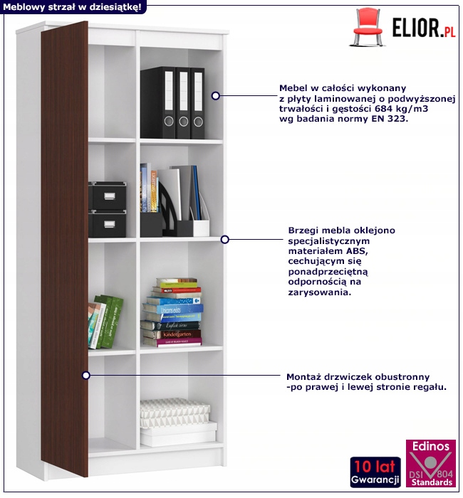 KLASYCZNY REGAŁ NA KSIĄŻKI 8 PÓŁEK DRZWICZKI MAT Kod producenta TD0752