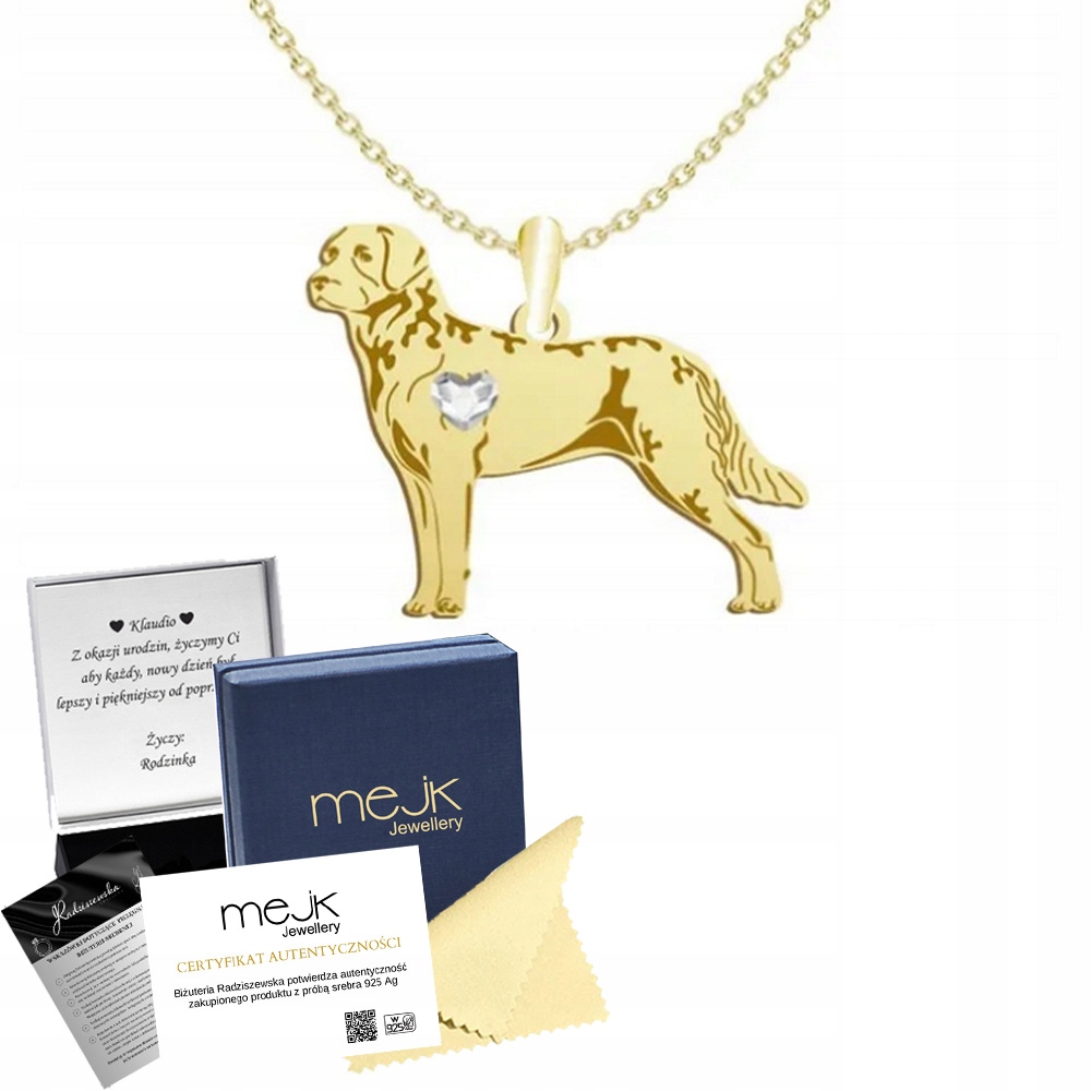 Zlatý náhrdelník s psem Chesapeake Bay Retriever 925 Dárek Gravírování Bonus