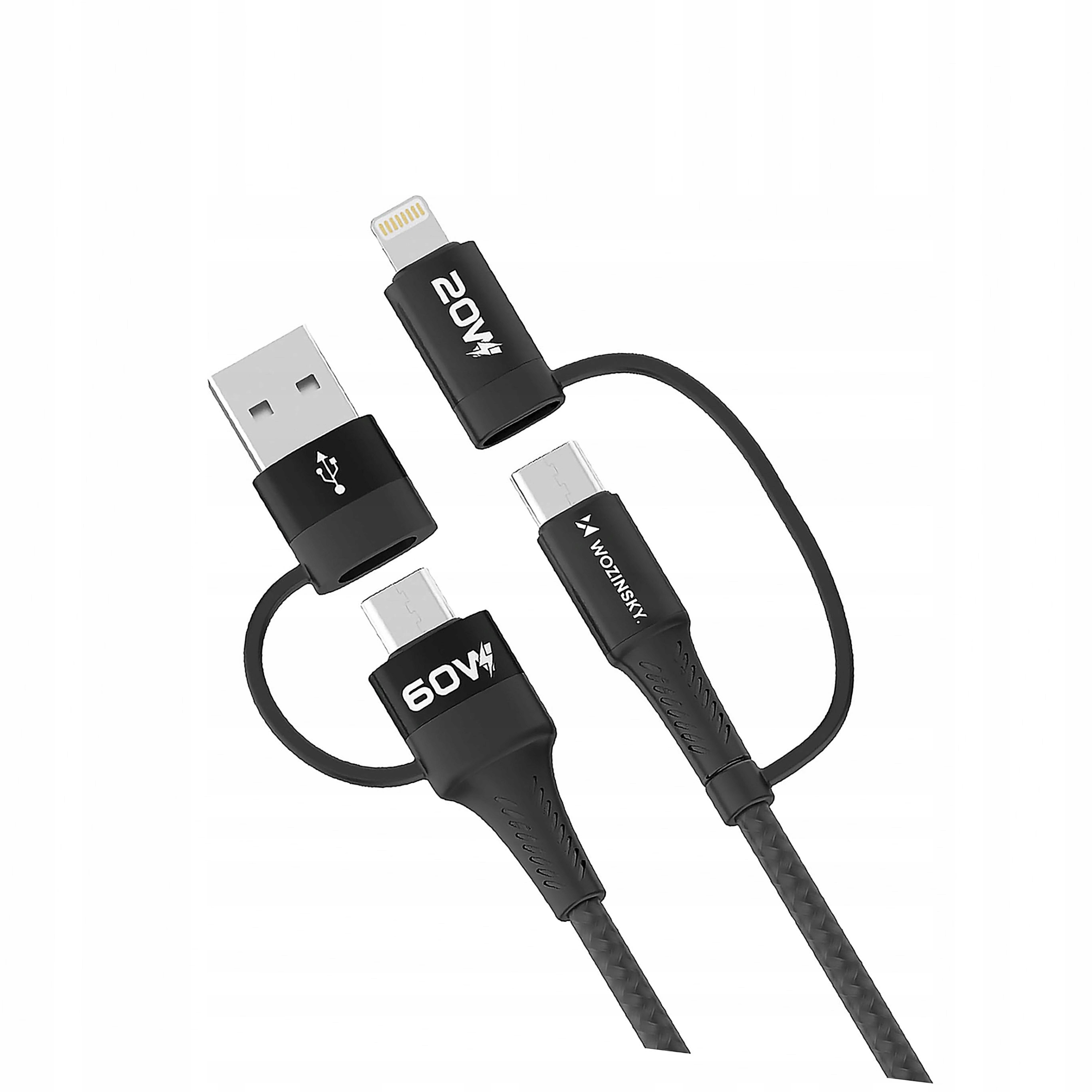 Kabel Wozinsky Wnbaa 4w1 2x Usb-c 1x Usb-a 1x Lightning 60W 1 m czarny