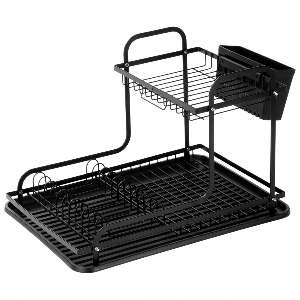 Levně Odkapávač Sušička Na Nádobí talíře příbory 2-patrová úrovňová černá