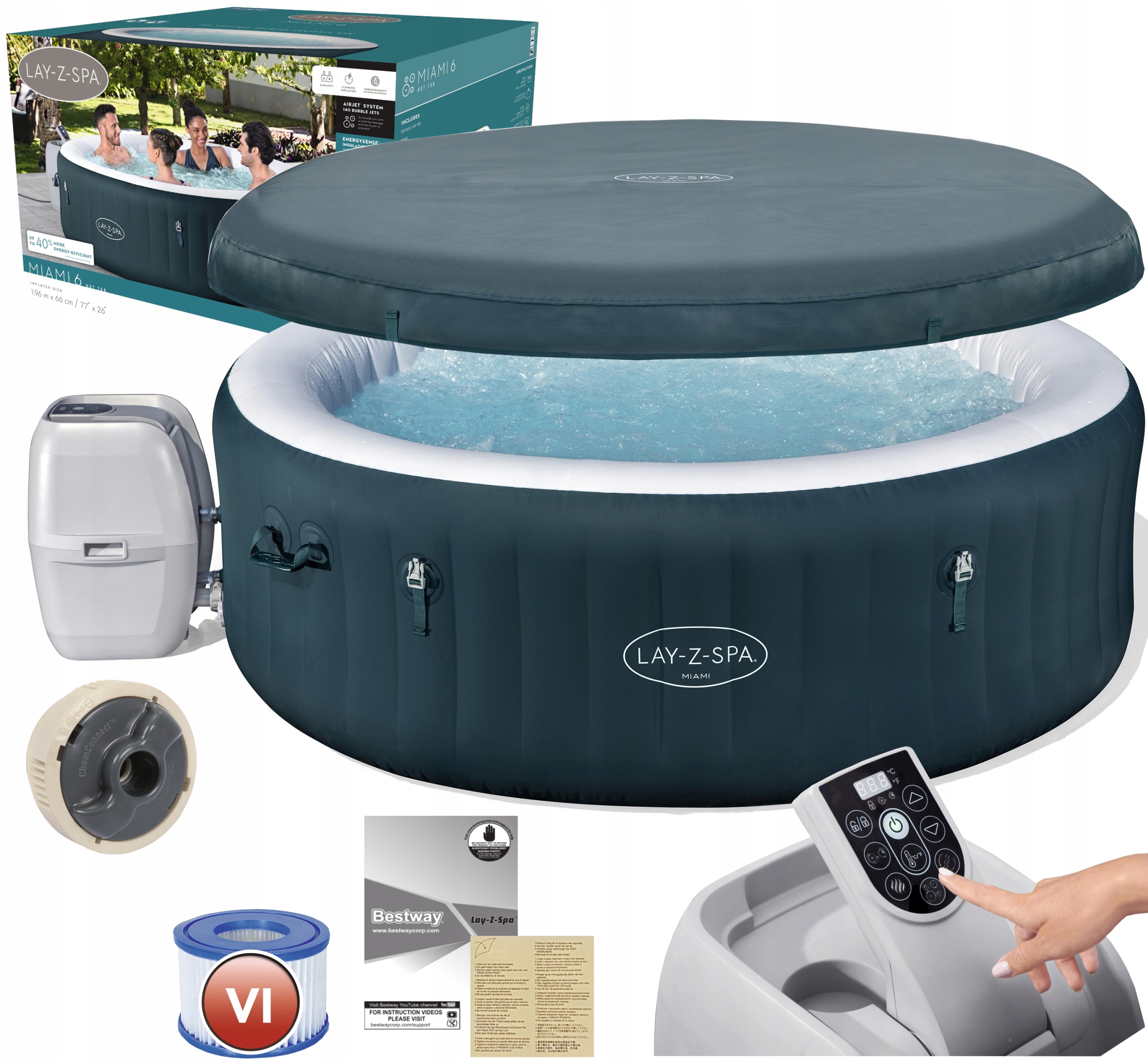 Jacuzzi Nafukovacie Lay-Z-Spa Hydromasáž Miami Bestway 6001D pre 6 osôb