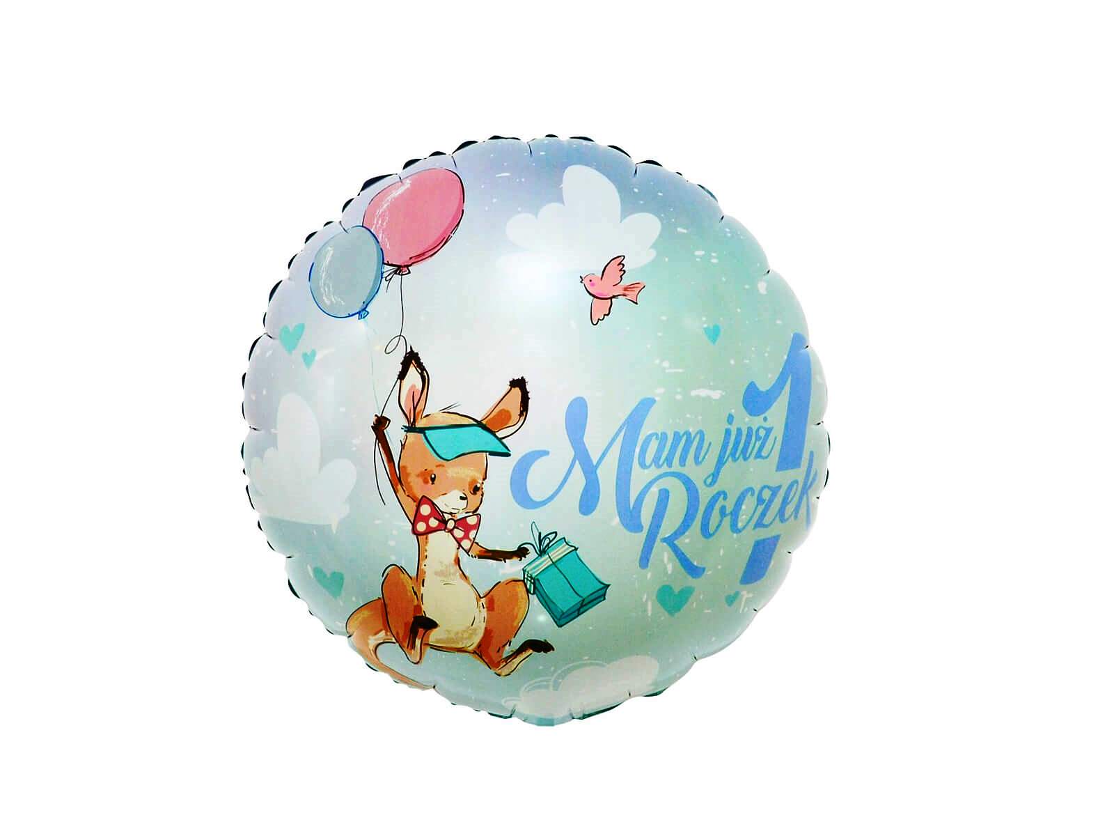 

Balon foliowy błękitny Mam już roczek z kangurkiem