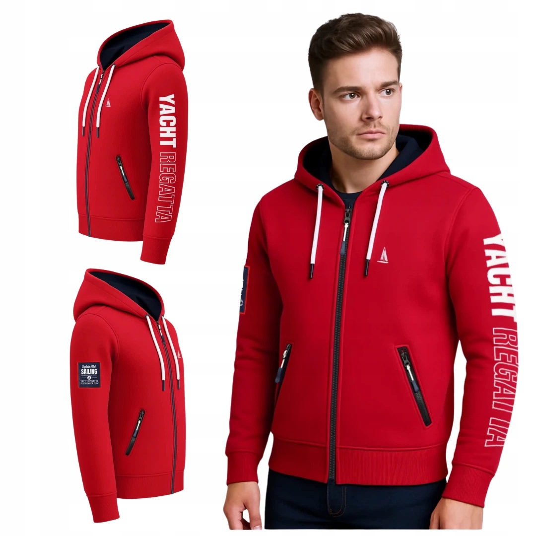 Pánská mikina s kapucí rozepínací červená Sailing Captain Mike L