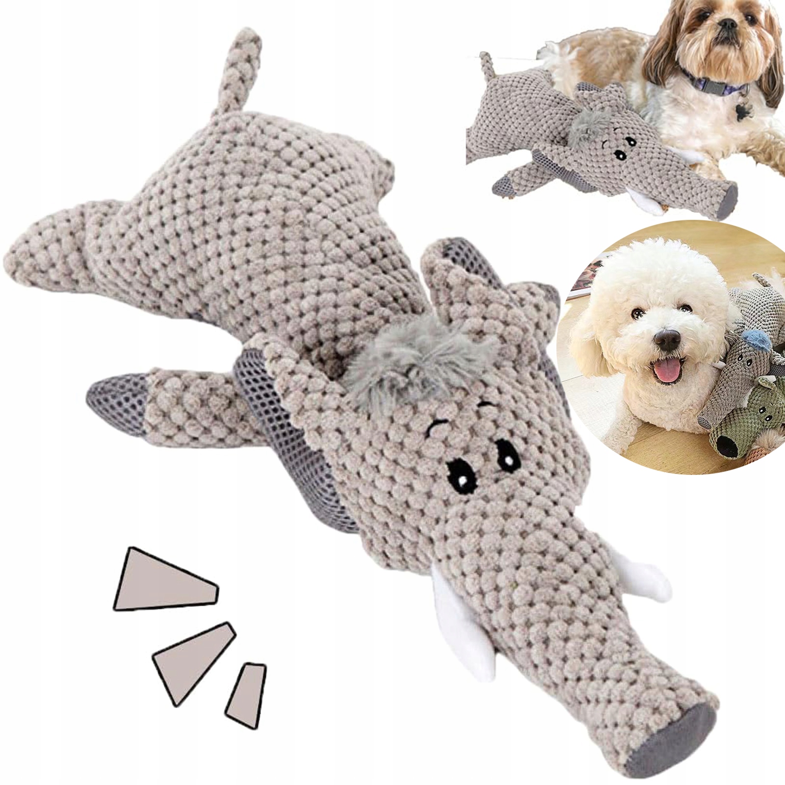 Levně Pískací hračka pro psy a kočky plyšová, odolná, šedý slon