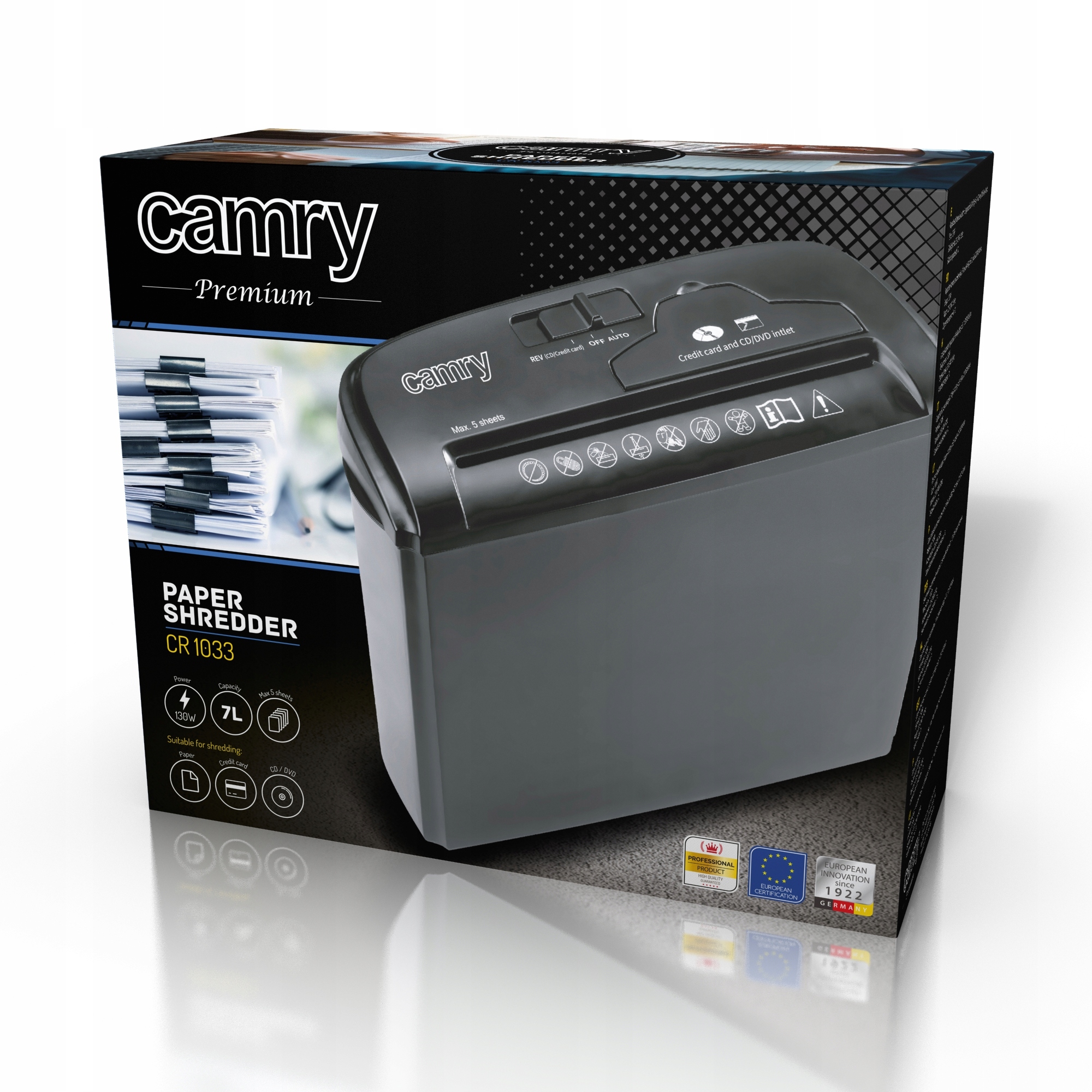 NISZCZARKA DO DOKUMENTÓW PŁYT CD KART RODO CAMRY Średnia prędkość niszczenia 3 m/min