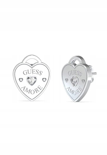Náušnice Guess Amore Srdce zirkon ocel ušlechtilá stříbrná tyčinka