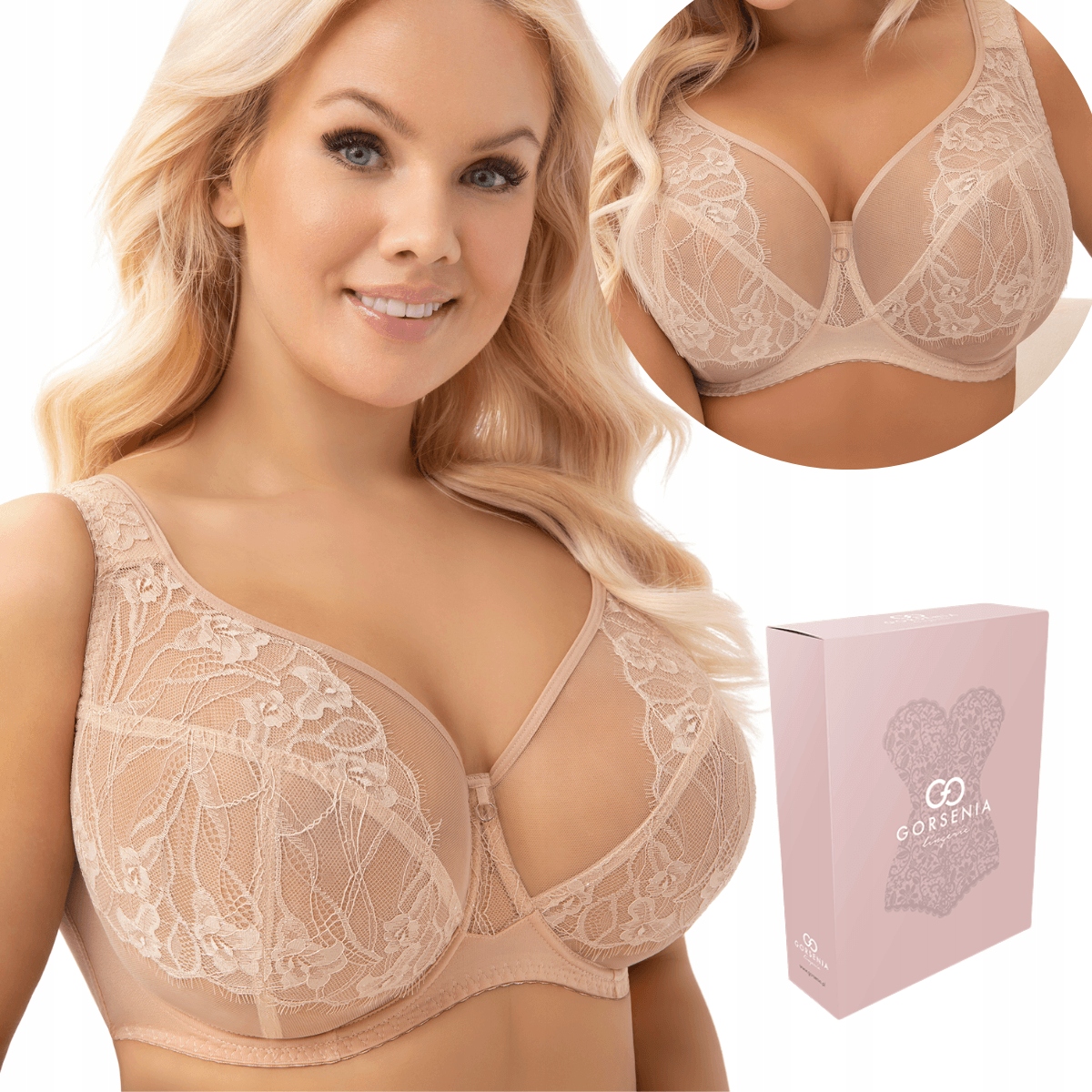 Měkká podprsenka s velkým poprsím béžová Gorsenia G018 Luisse Almond 85K