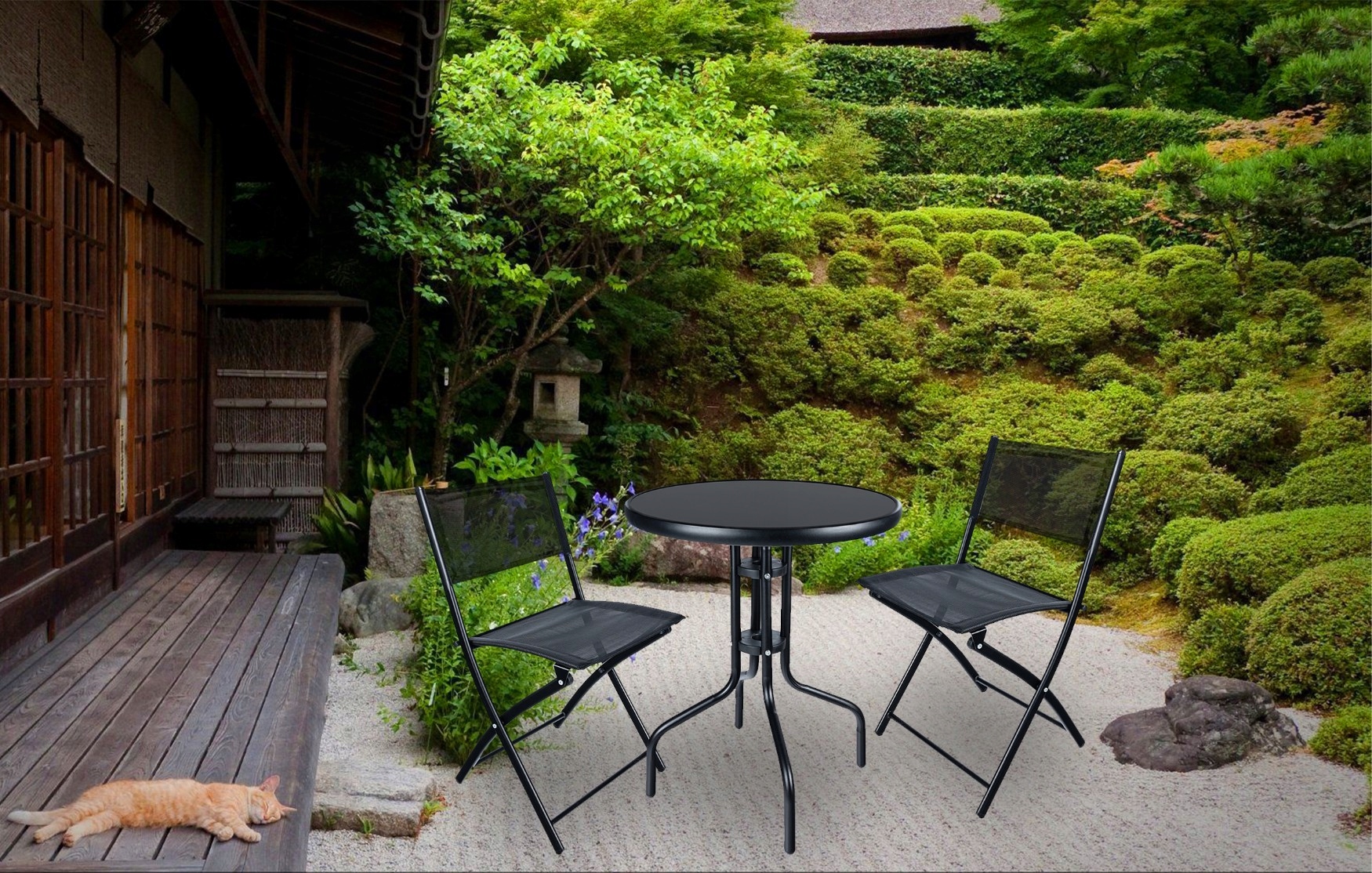 STOLIK STÓŁ OKRĄGŁY OGRODOWY BALKONOWY KAWOWY SZKLANY NA TARAS CZARNY 60cm Szerokość mebla 60 cm