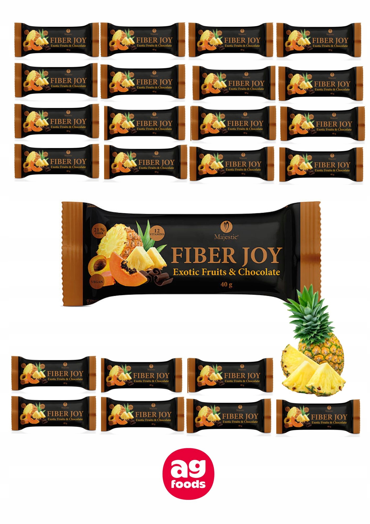 Majestic baton Fiber Joy owoce egzotyczne błonnik witaminy 40g x 24szt