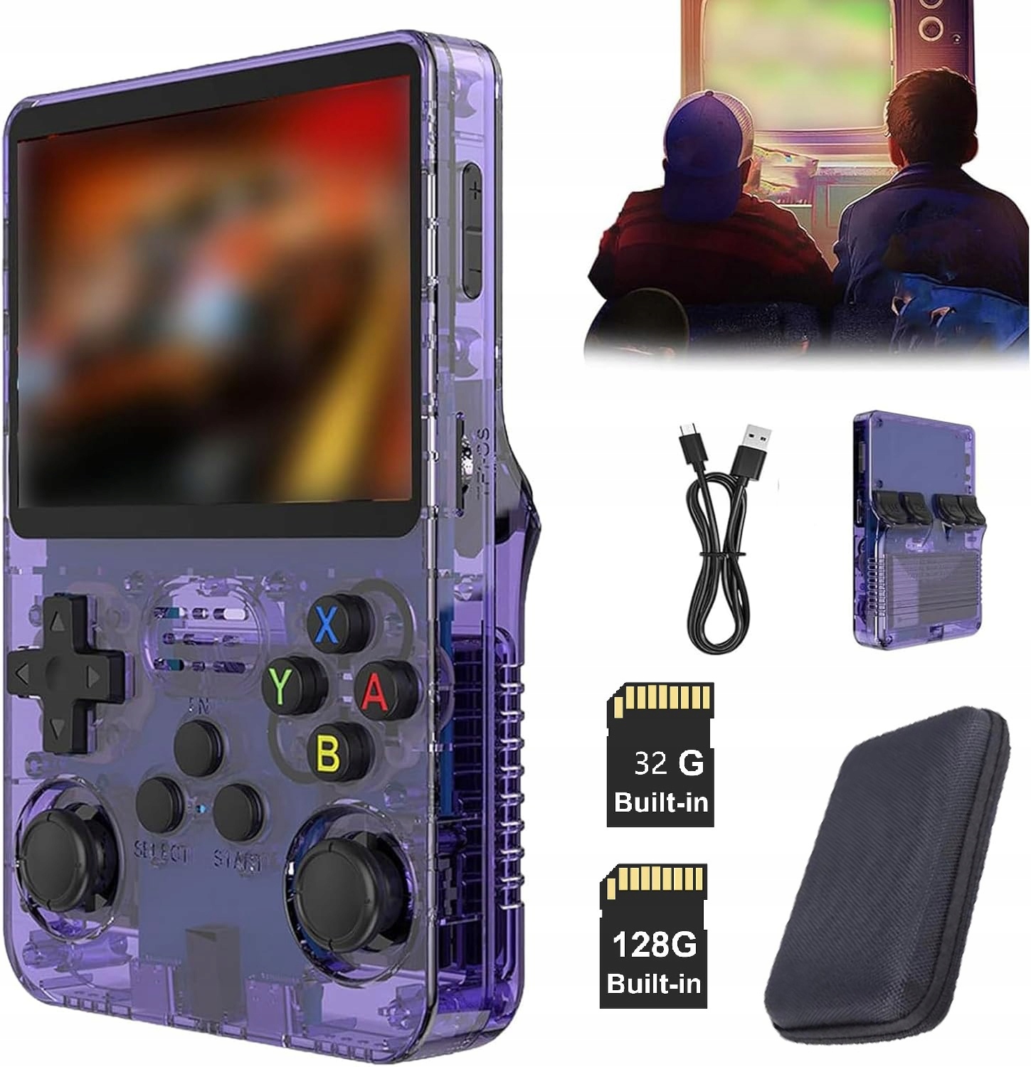 Přenosná herní konzole Retro R36S 3,5" Ips s 2x Paměťovou Kartou 32G 128G