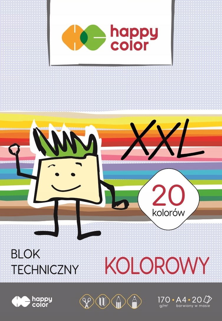 

Blok techniczny kolorowy A4, 170g, 20 ark, Happy C