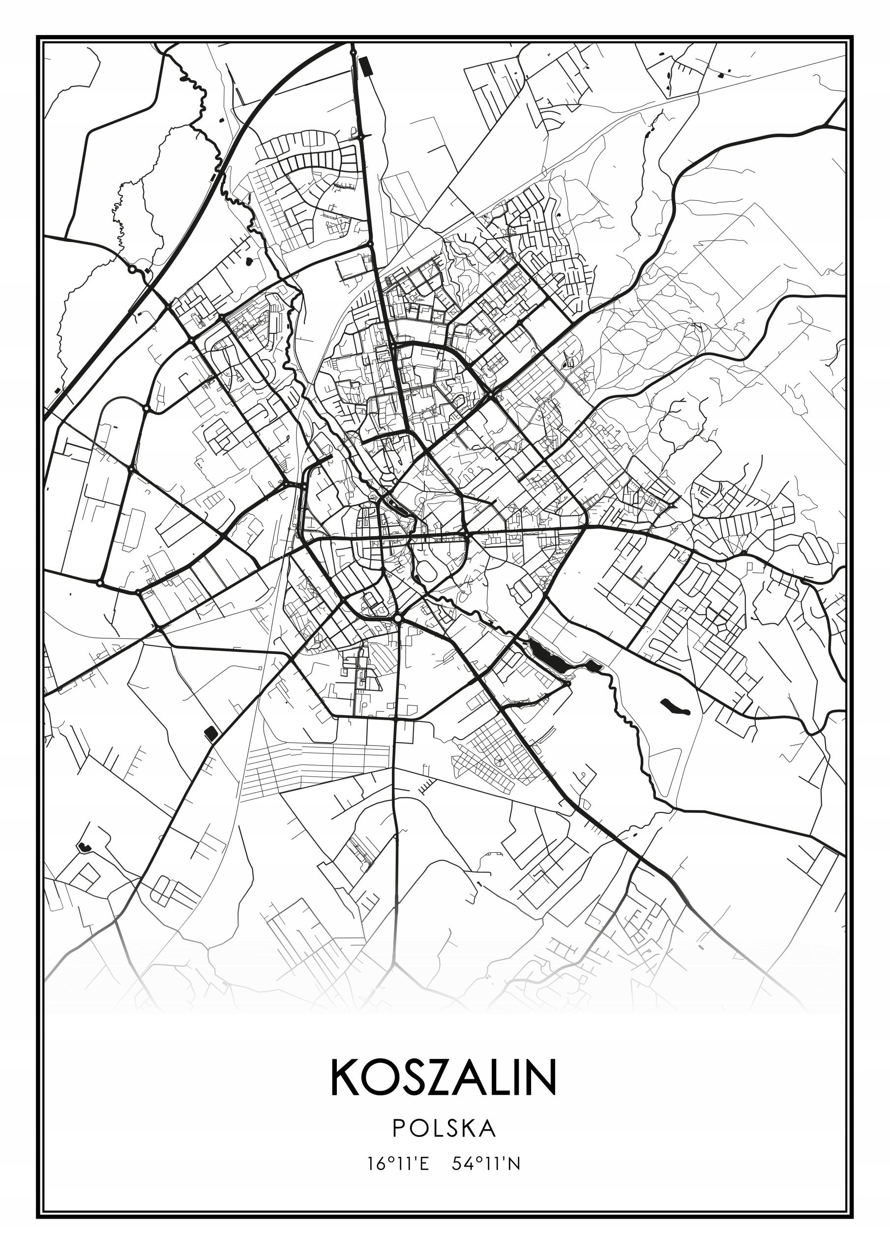 

Mapa czarno biała plakat Koszalin 50x70cm