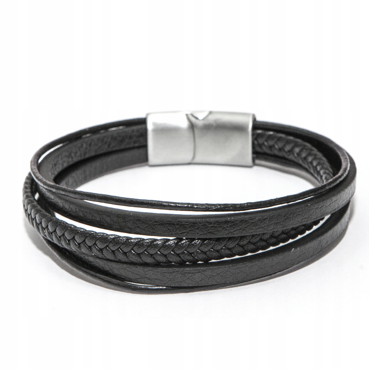Černý pletený kožený náramek pro muže