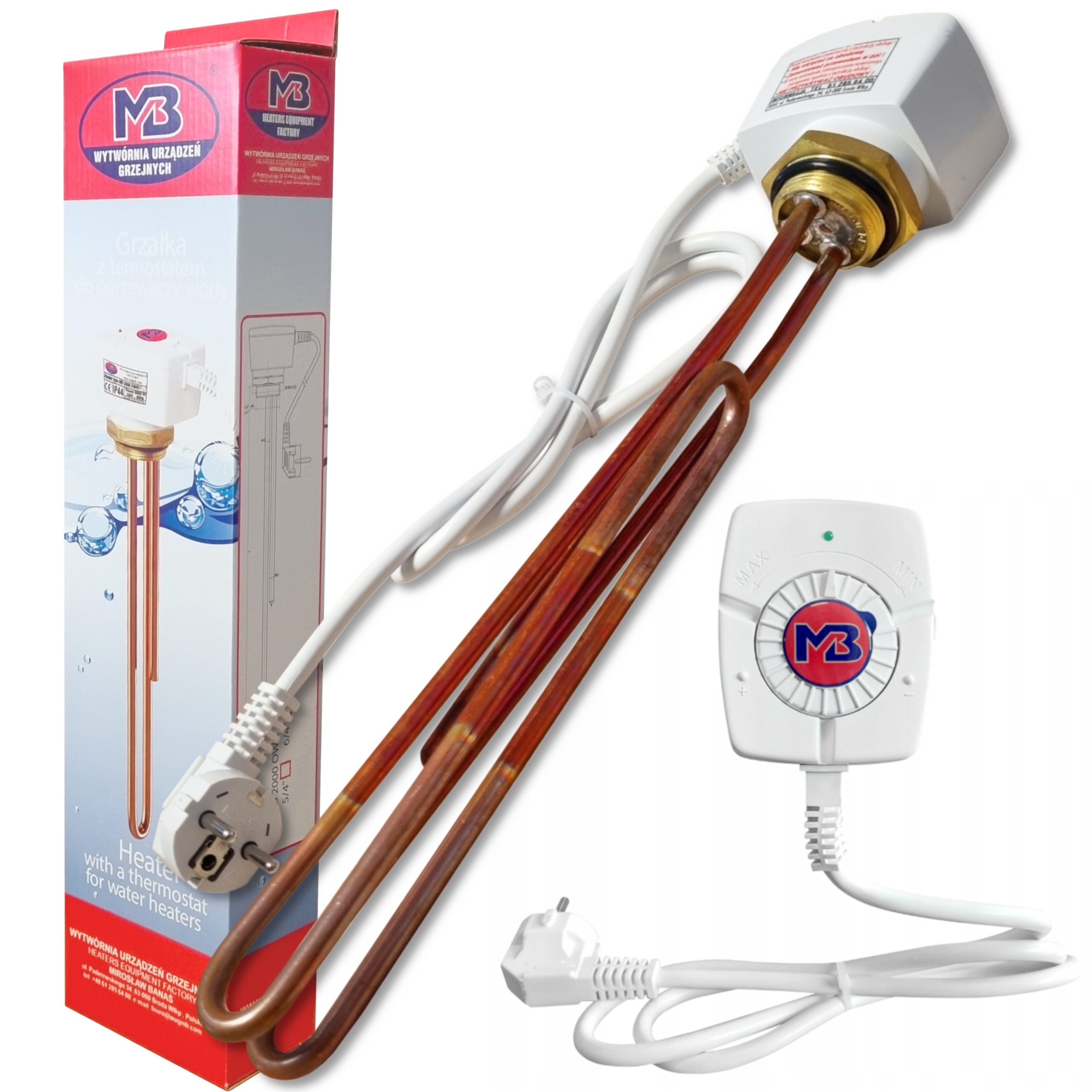 WUG MB GRZAŁKA DO BOJLERA Z TERMOSTATEM 3kW MIEDZIANA JEDNOFAZOWA 3000W 6/4