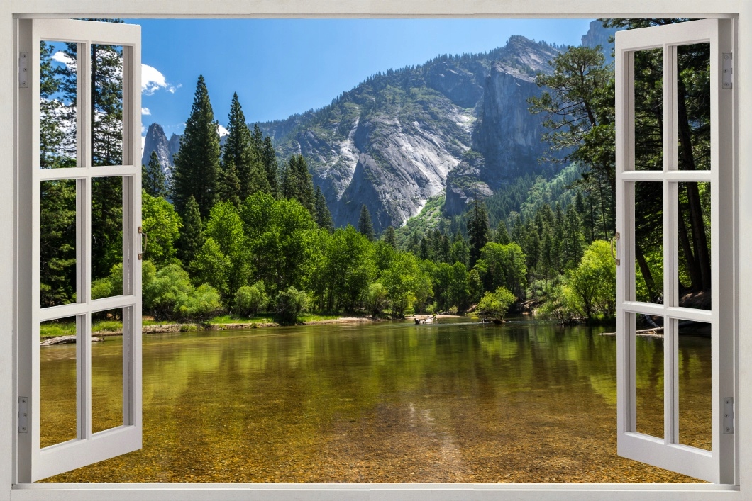 

Fototapeta Okno Krajobraz góry jezioro las