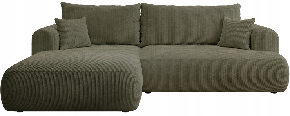 Rohová Sedací Souprava s funkcí spaní Ovo Cord s úložným prostorem, olivová, levý samet