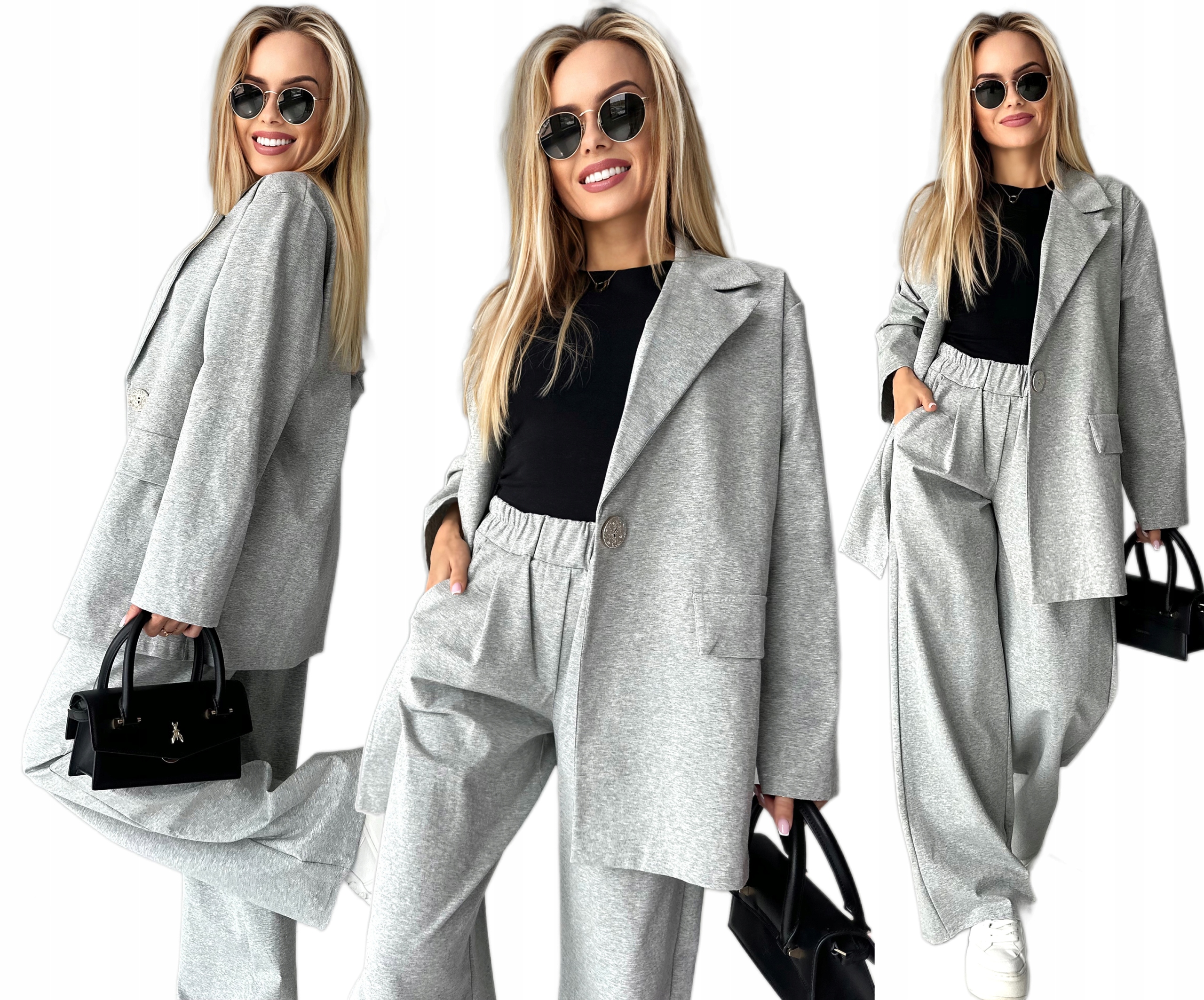 Elegantní stylový dámský oversize komplet sako široké kalhoty Inez